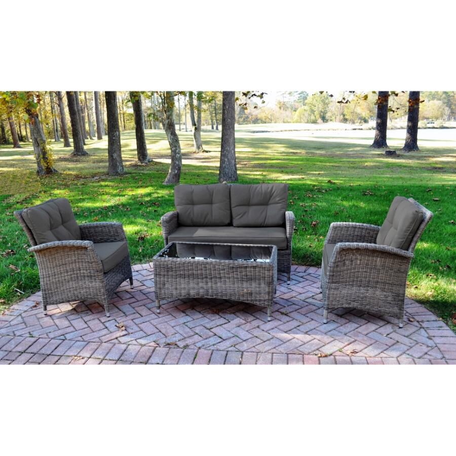 Kettler LAKENA 4 Piece Wicker Rattan Lounge Set With Canvas Coal Cushions - Mycitystee