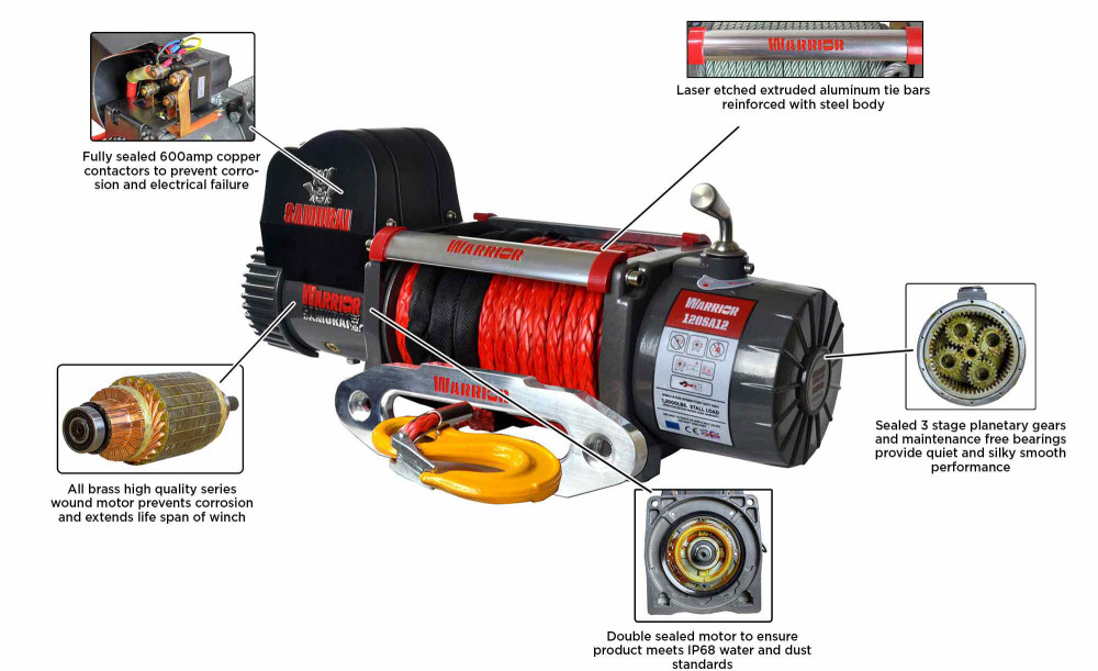 DK2 Samurai Winch Planetary Gear 12000lb with Synthetic Rope - Mycitystee