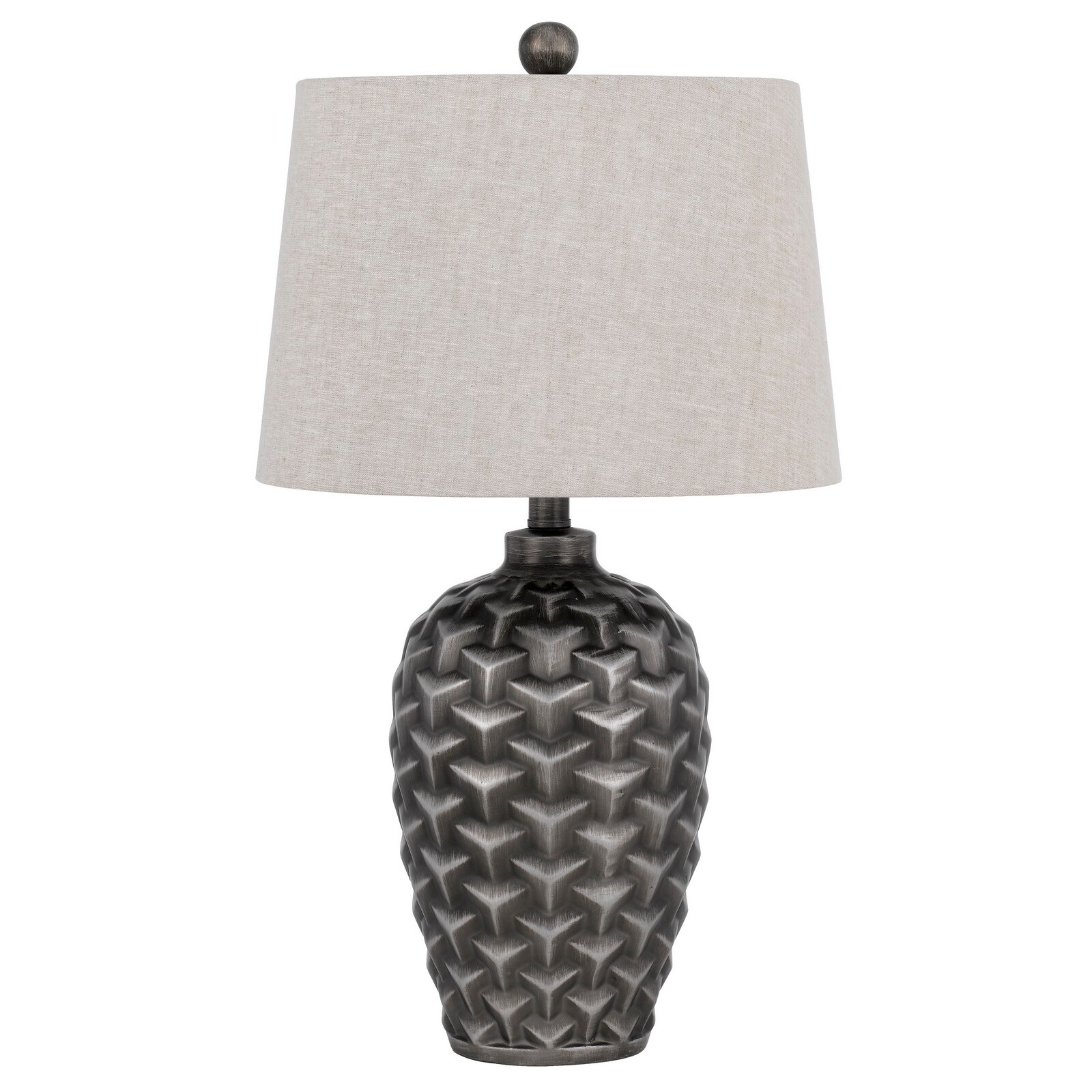 25 Inch Urn Base Table Lamp with 3D Trellis Pattern， Silver - Mycitystee