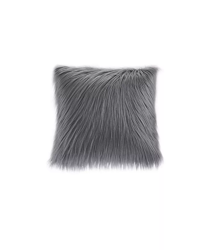 Gracie Mills Edina Faux Fur Square Pillow Grey 20x20 - Mycitystee