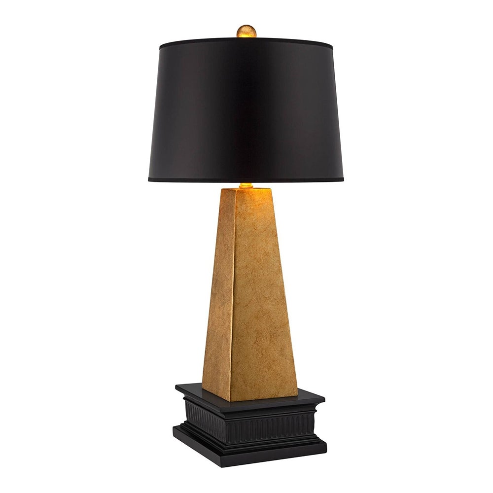 Modern Table Lamp with Black Riser Gold Leaf Black Drum Shade - 15