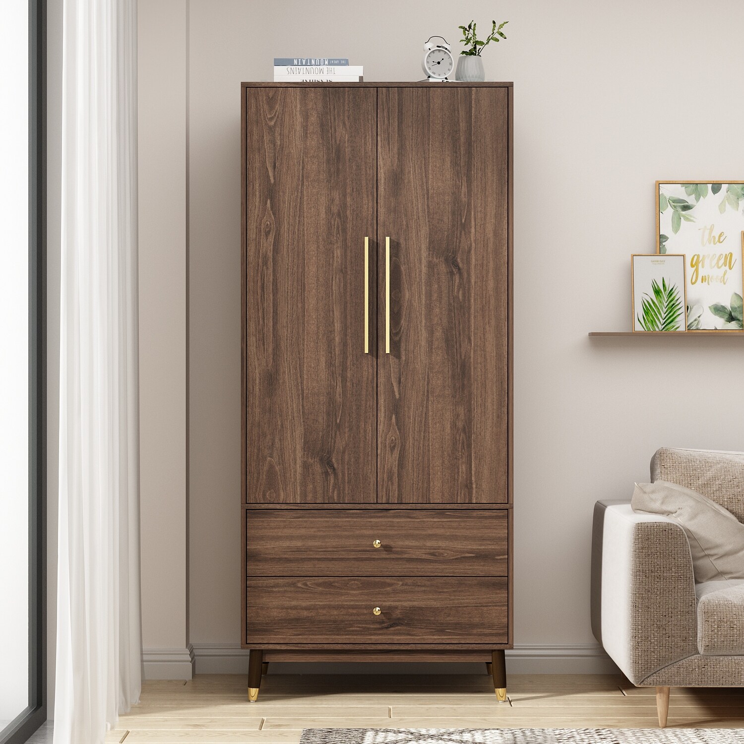 Wood 2-Door Wardrobe Armoire with 2-Drawers - - 36854172 - Mycitystee