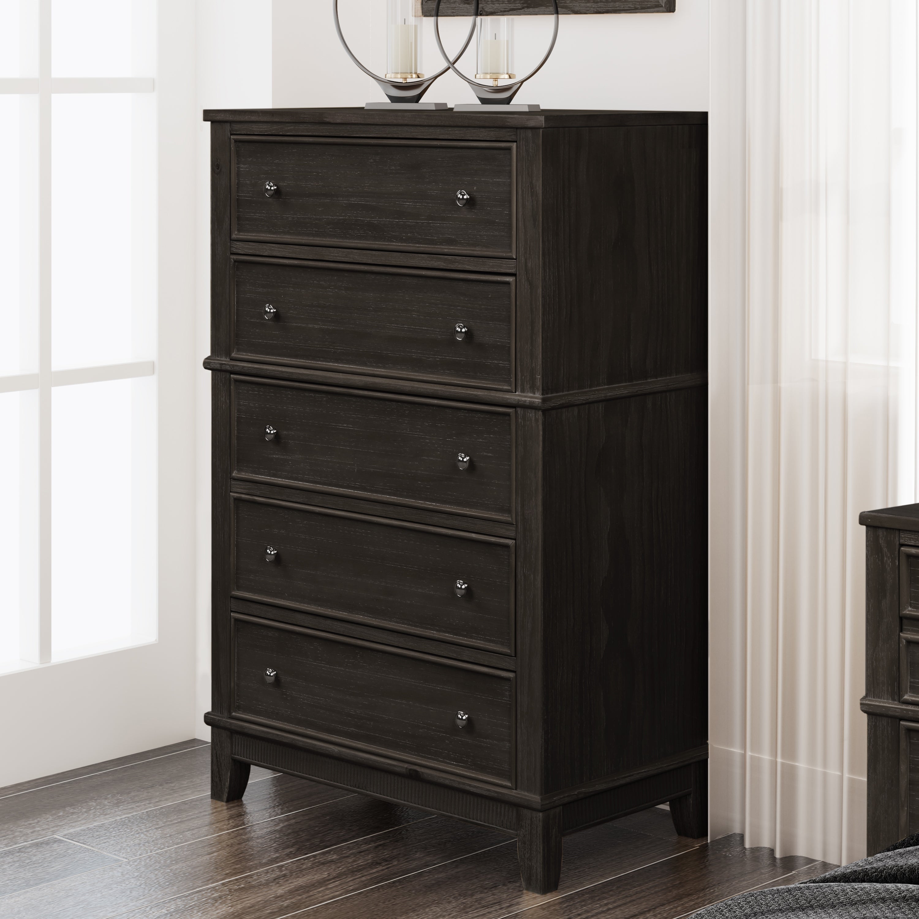 5 Drawers Chest Solid Wood， Coffee - - 37366357 - Mycitystee