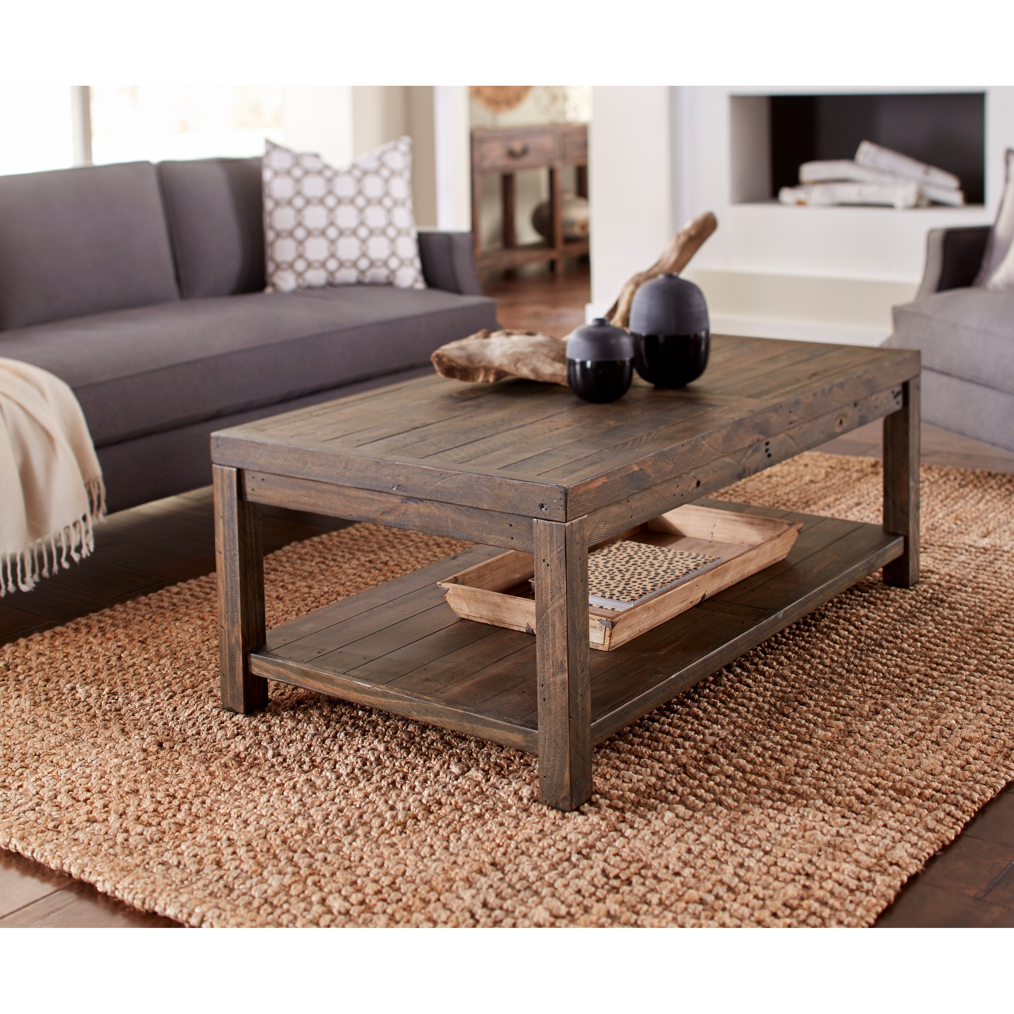 Craster Reclaimed Wood Rectangular Coffee Table in Smoky Taupe - Mycitystee