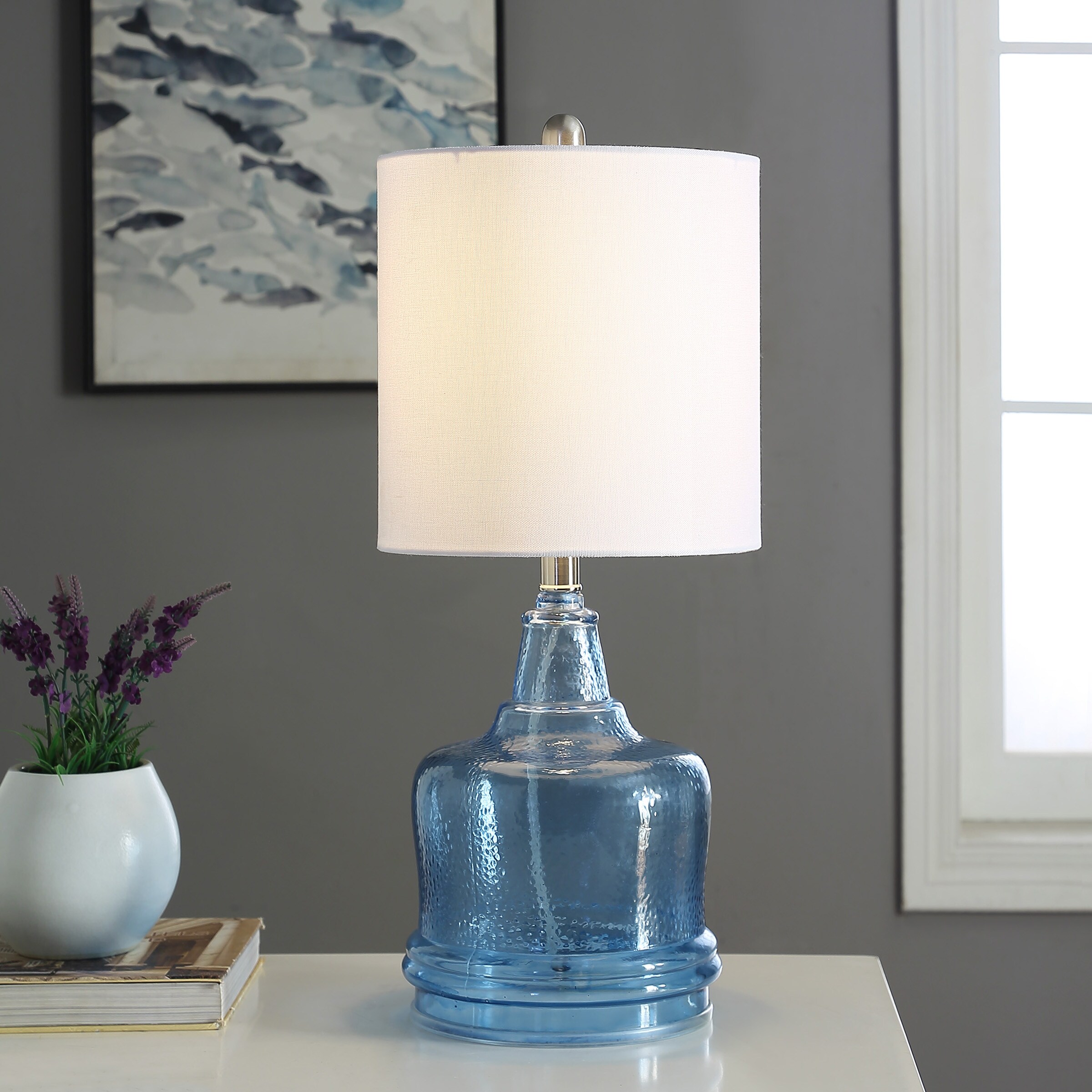 StyleCraft Cerulean with Glass Base Table Lamp - White Shade - Mycitystee