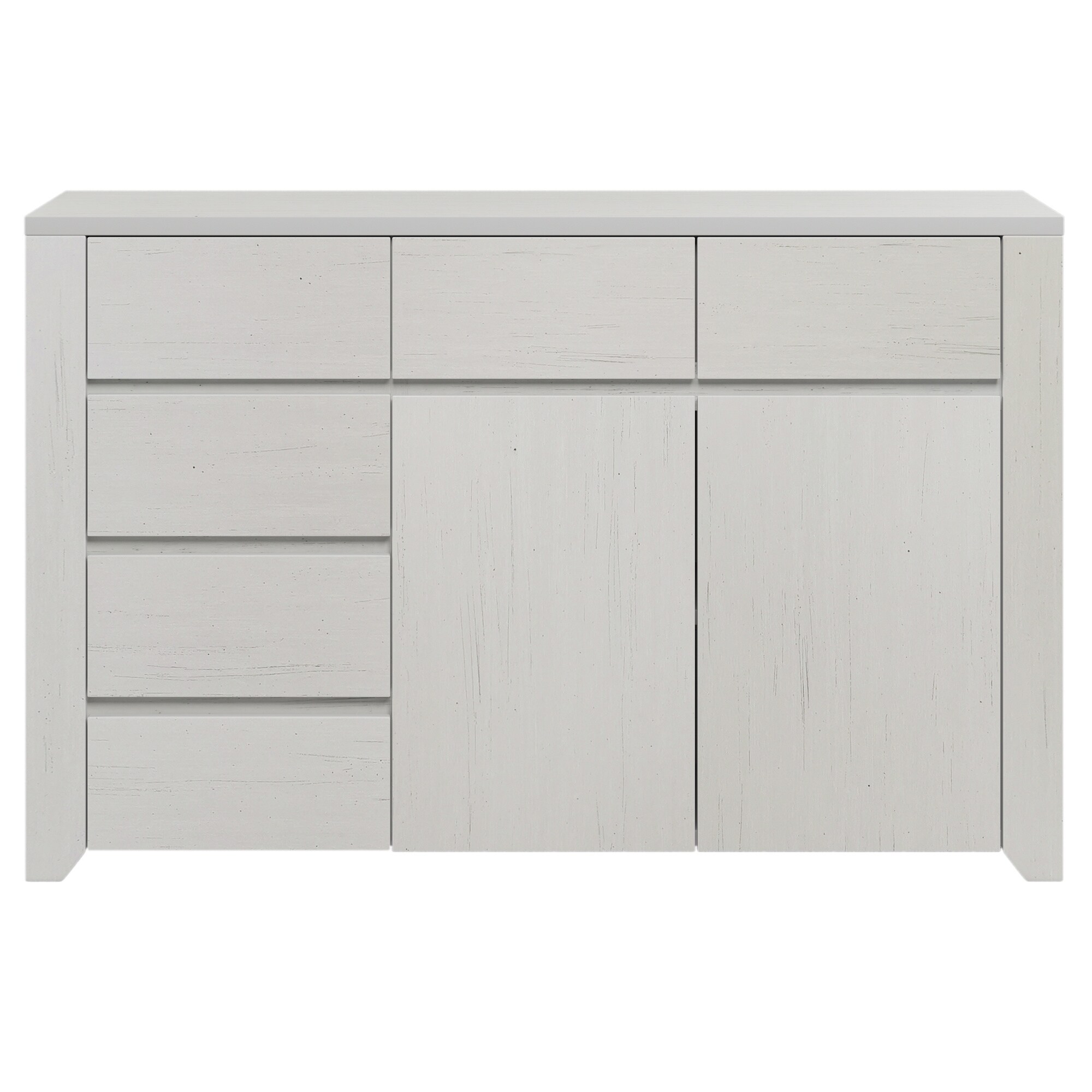 Off White Simple Style Manufacture Wood Dresser with Gray Wood Grain Sticker Surfaces 6 Drawers and 2 Level Cabinet - - 37777007 - Mycitystee
