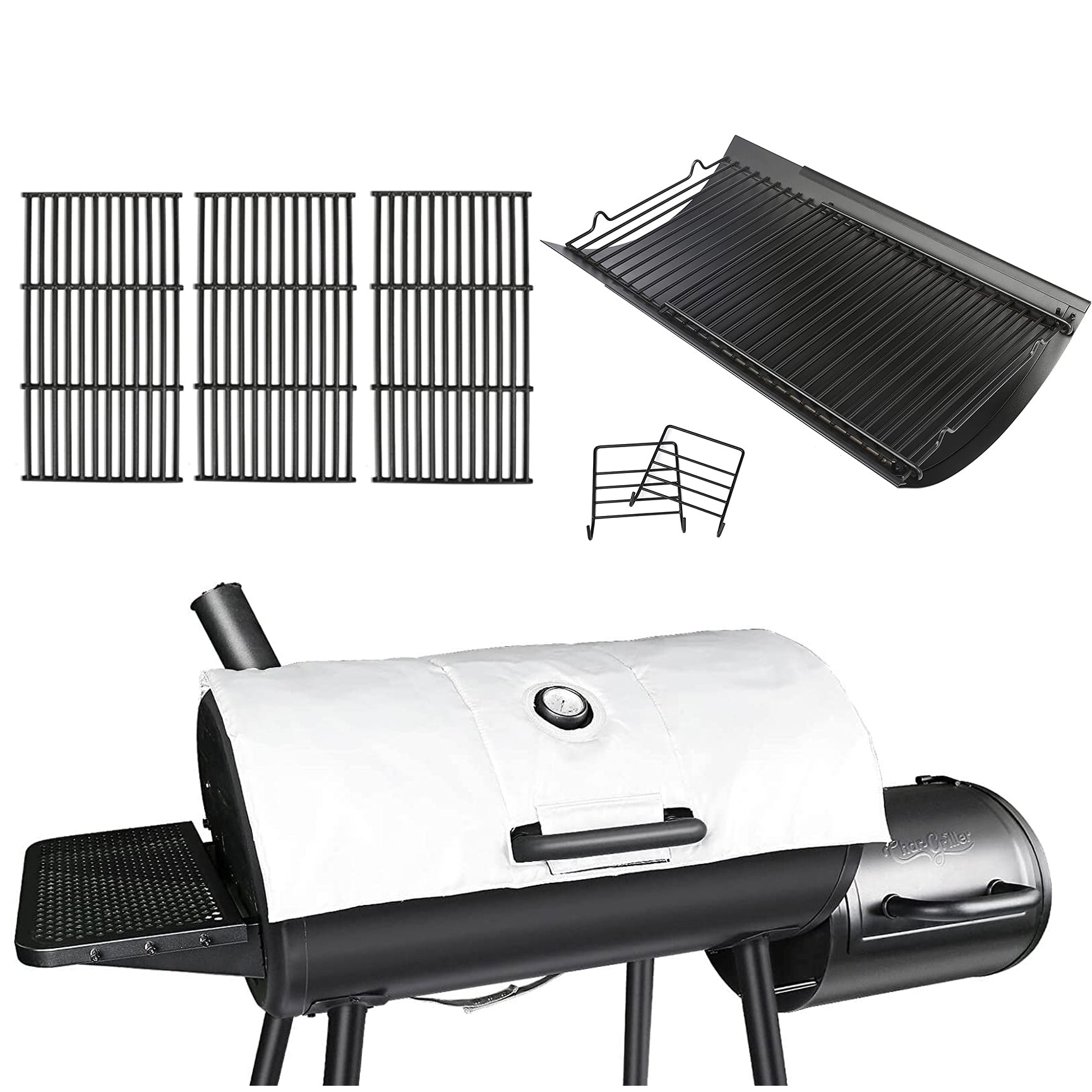 Cooking Grates + Ash Pan + Thermal Insulated Blanket for Char-Griller Smokin' Champ 1624, 2735, 1733 Charcoal Smoker Grill - Mycitystee