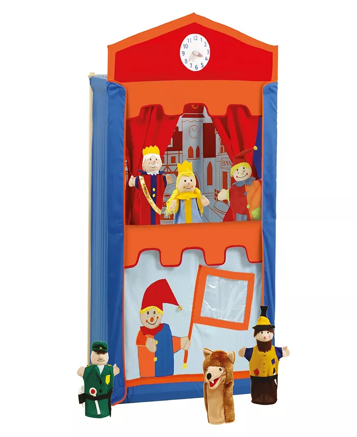 Roba-Kids Punch Judy Show Wooden Free Standing Hand Puppet Theater 11 Piece Set - Mycitystee