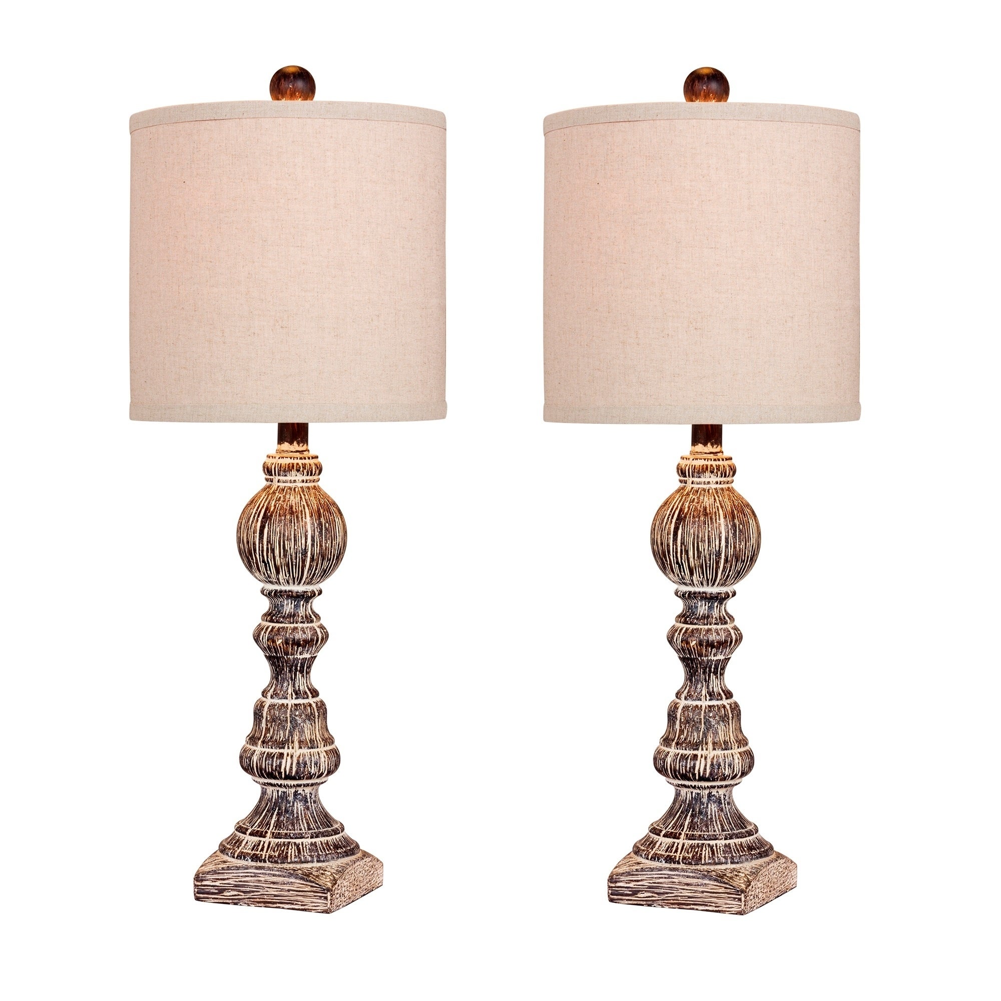 Fangio Lighting's 6241CABR-2pk Pair of 26 in. Distressed Balustrade Resin Table Lamps in a Cottage Antique Brown Finish - Mycitystee