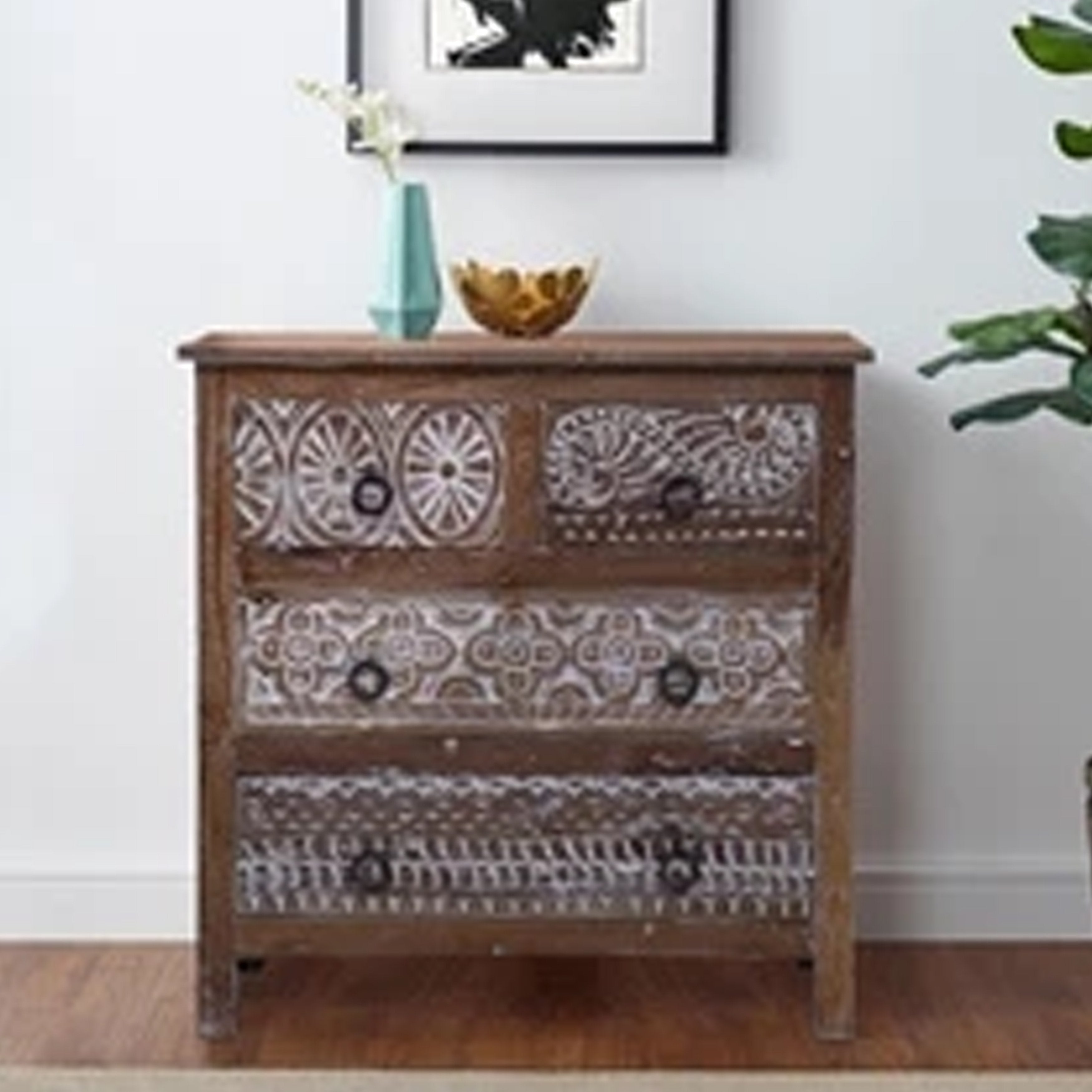 Rustic Solid Wood 4 Drawer Moroccan Bedroom Dresser - - 35094850 - Mycitystee