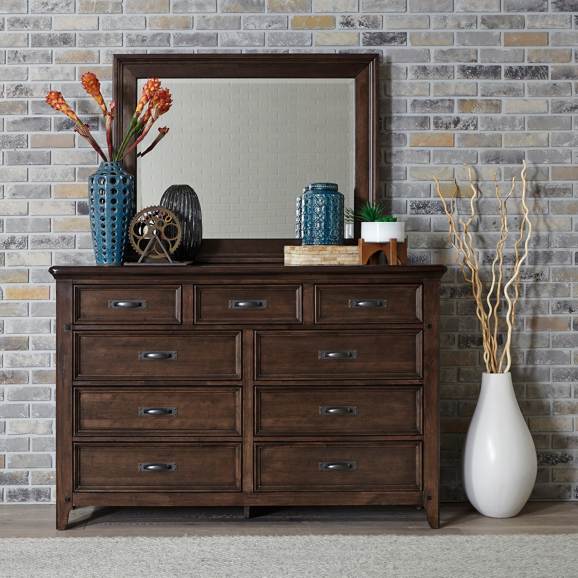 Copper Grove Saddlebrook Tobacco Dresser and Mirror - - 25674059 - Mycitystee