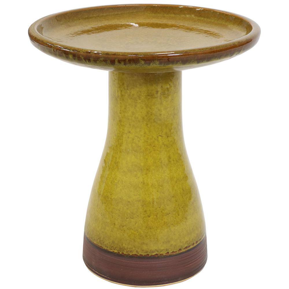 Sunnydaze Decor Duo-Tone Cognac Yellow Ceramic Bird Bath， UV/Frost-Resistant AP-374 - Mycitystee