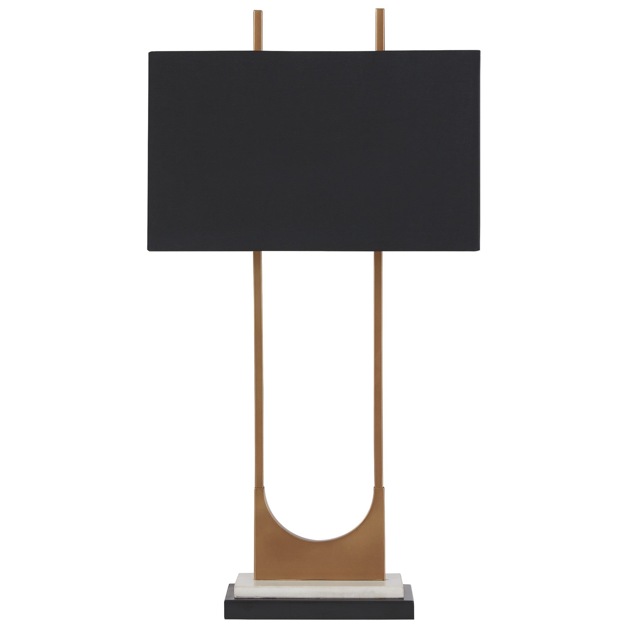 U Shaped Metal Body Table Lamp with Marble Base， Gold and Black - Mycitystee