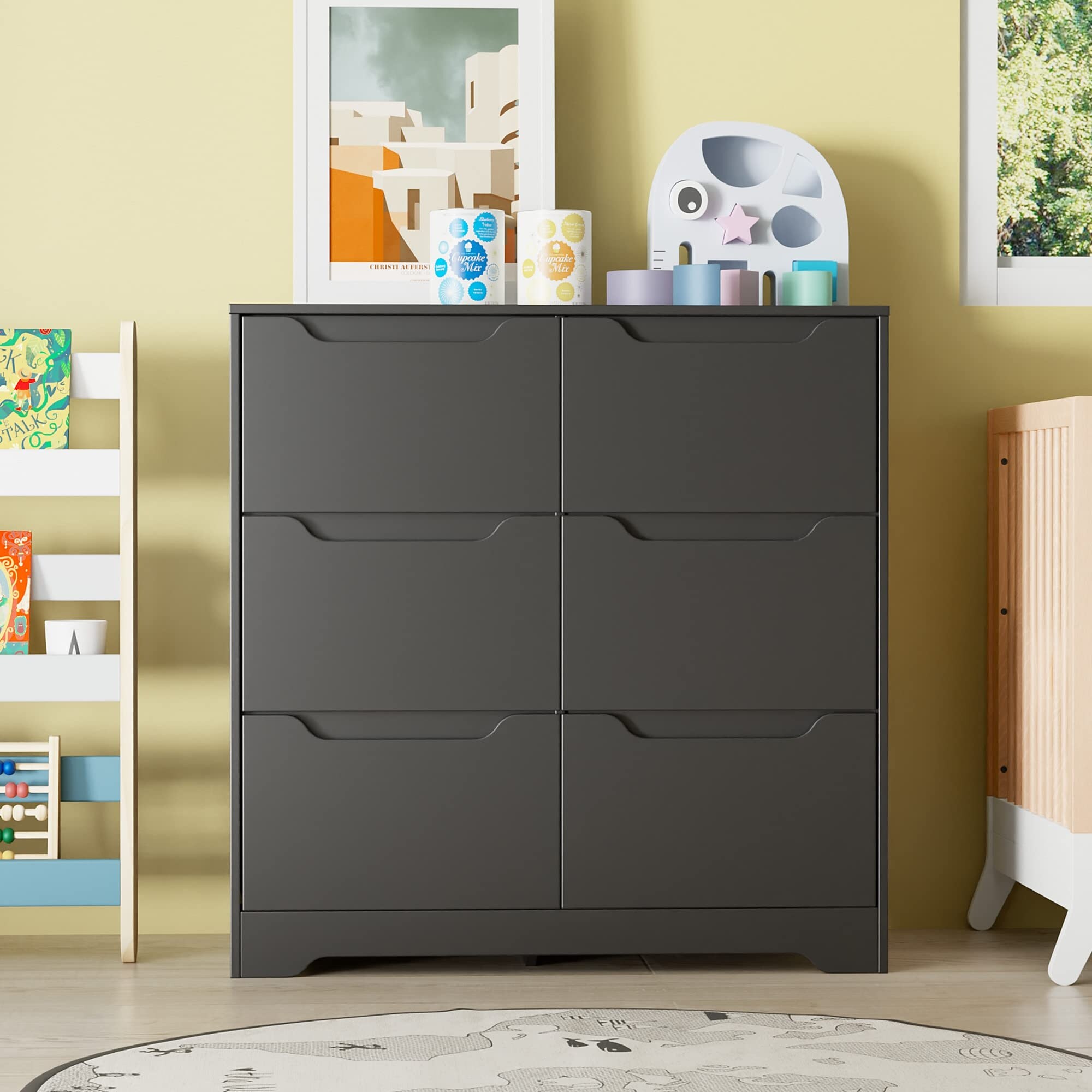 Castle Dresser with 6 Drawers， Dresser with Cutout Handle， Dresser Drawer Organizers for Kids Bedroom - as picture - - 37668198 - Mycitystee