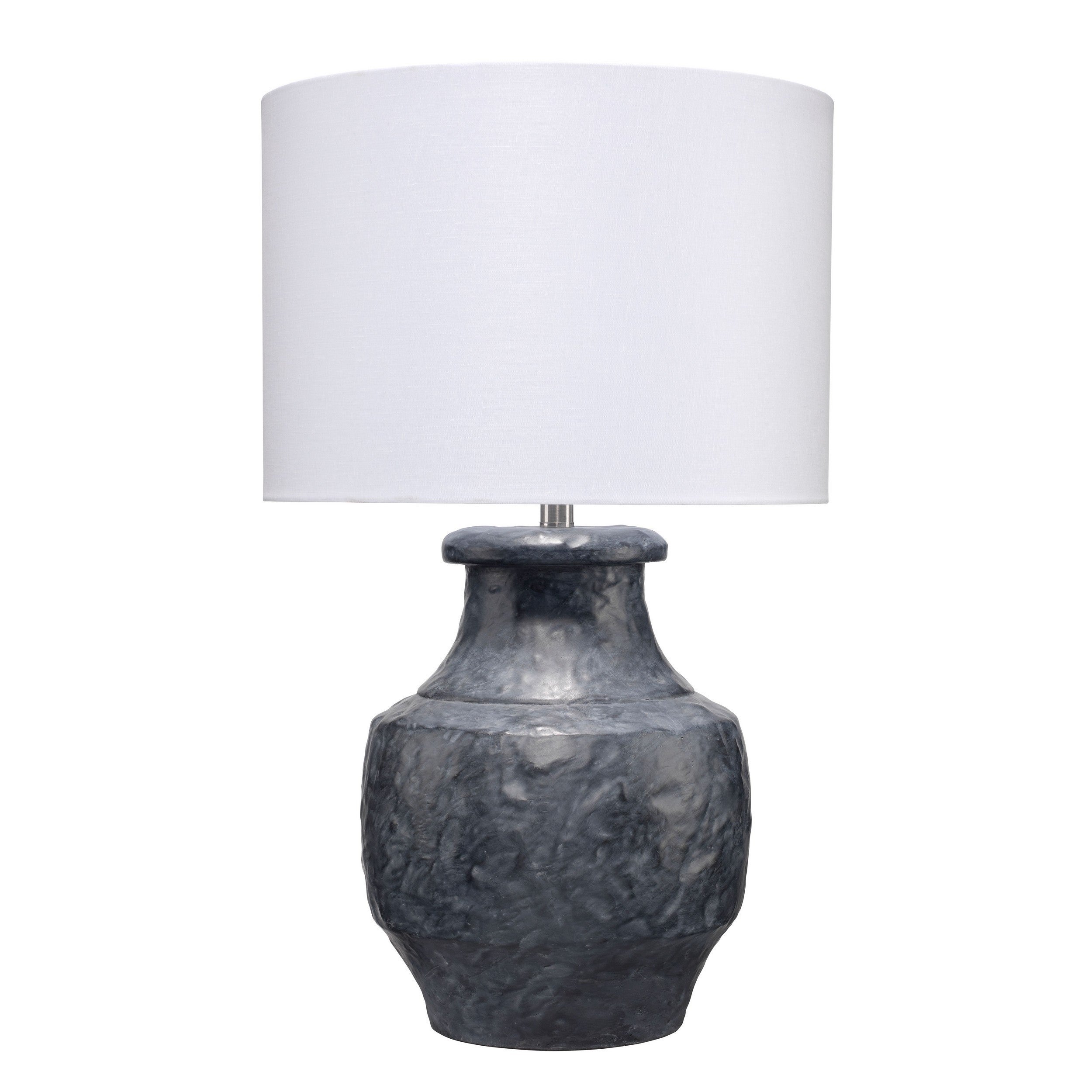 28 Inch Modern Table Lamp， Handcrafted Polyresin Urn， Linen Shade， Gray - Mycitystee