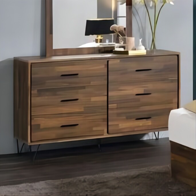 6-drawer Dresser in Walnut Finish， Midcentury Charm， Storage Compartments， Hairpin Legs - - 37828775 - Mycitystee