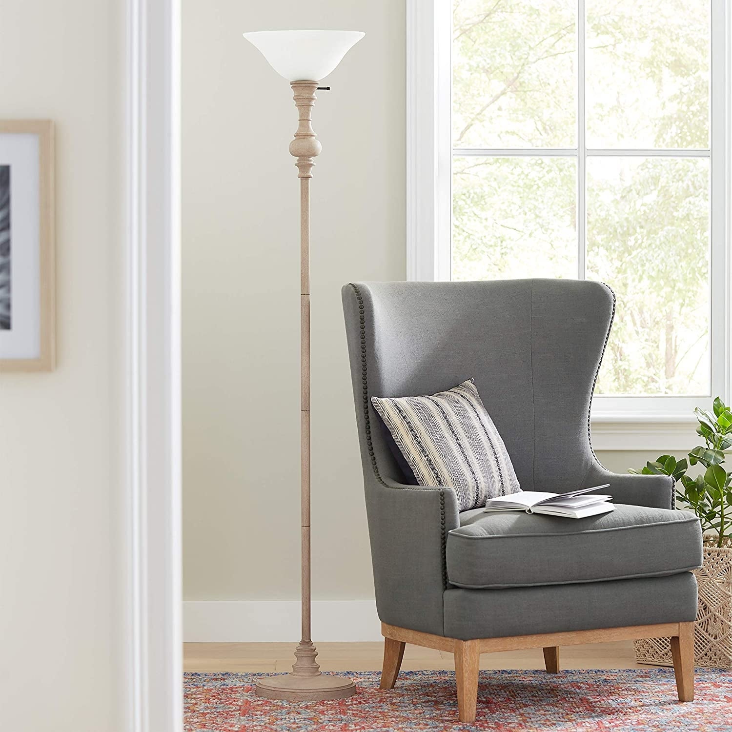 Adesso Vintage Whitewash Torchiere Floor Lamp - Mycitystee