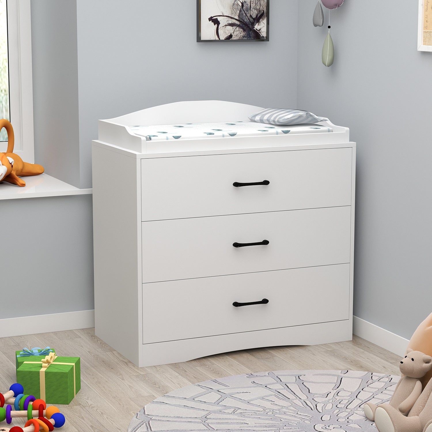 FAMAPY Changing Table in White with 3-Drawer Dresser - - 35101595 - Mycitystee