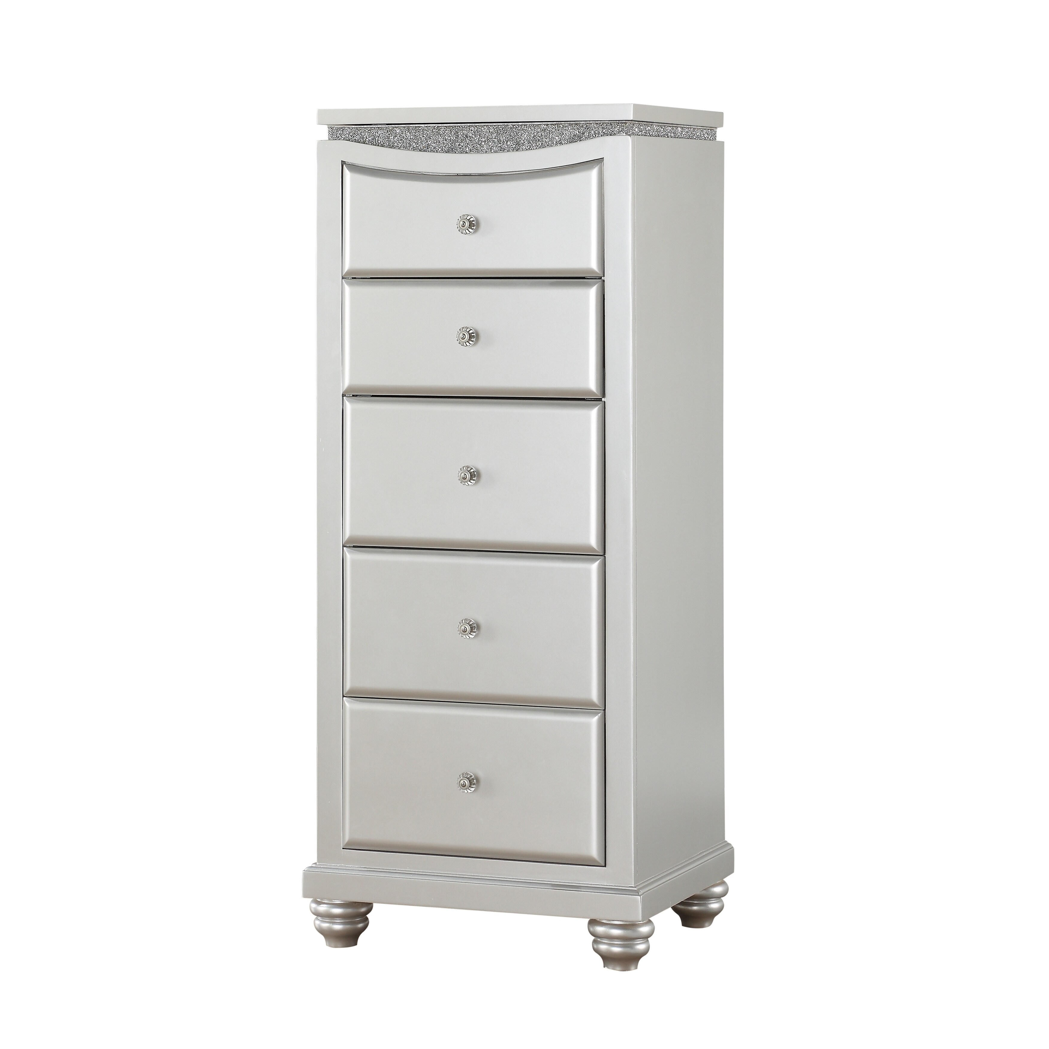 Modern Style 5 Drawer Wooden Chest with Flip Top Mirror， Silver - - 30388044 - Mycitystee