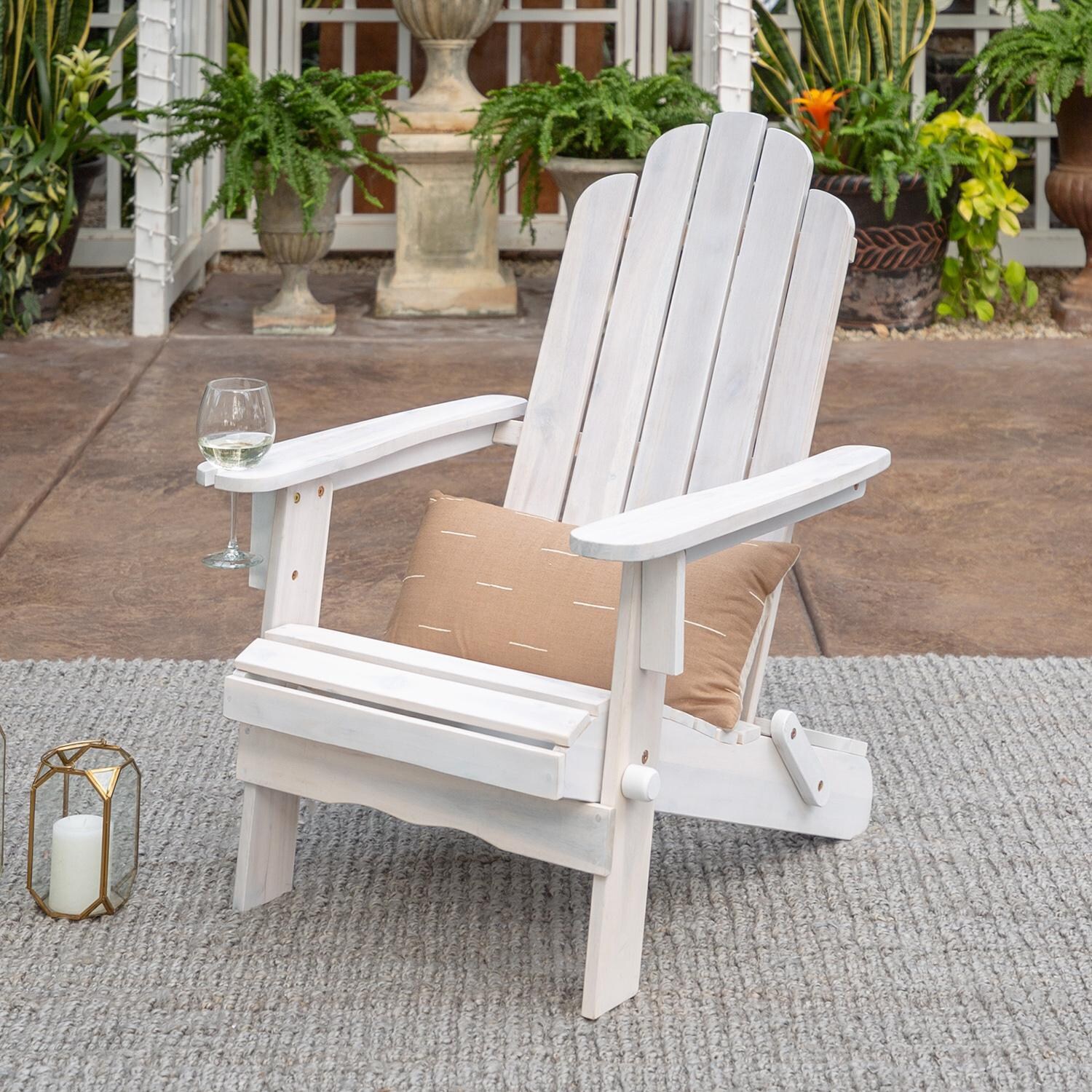 Ultimate Patio Folding Acacia Patio Adirondack Chair W/ Wine Glass Holder - Mycitystee