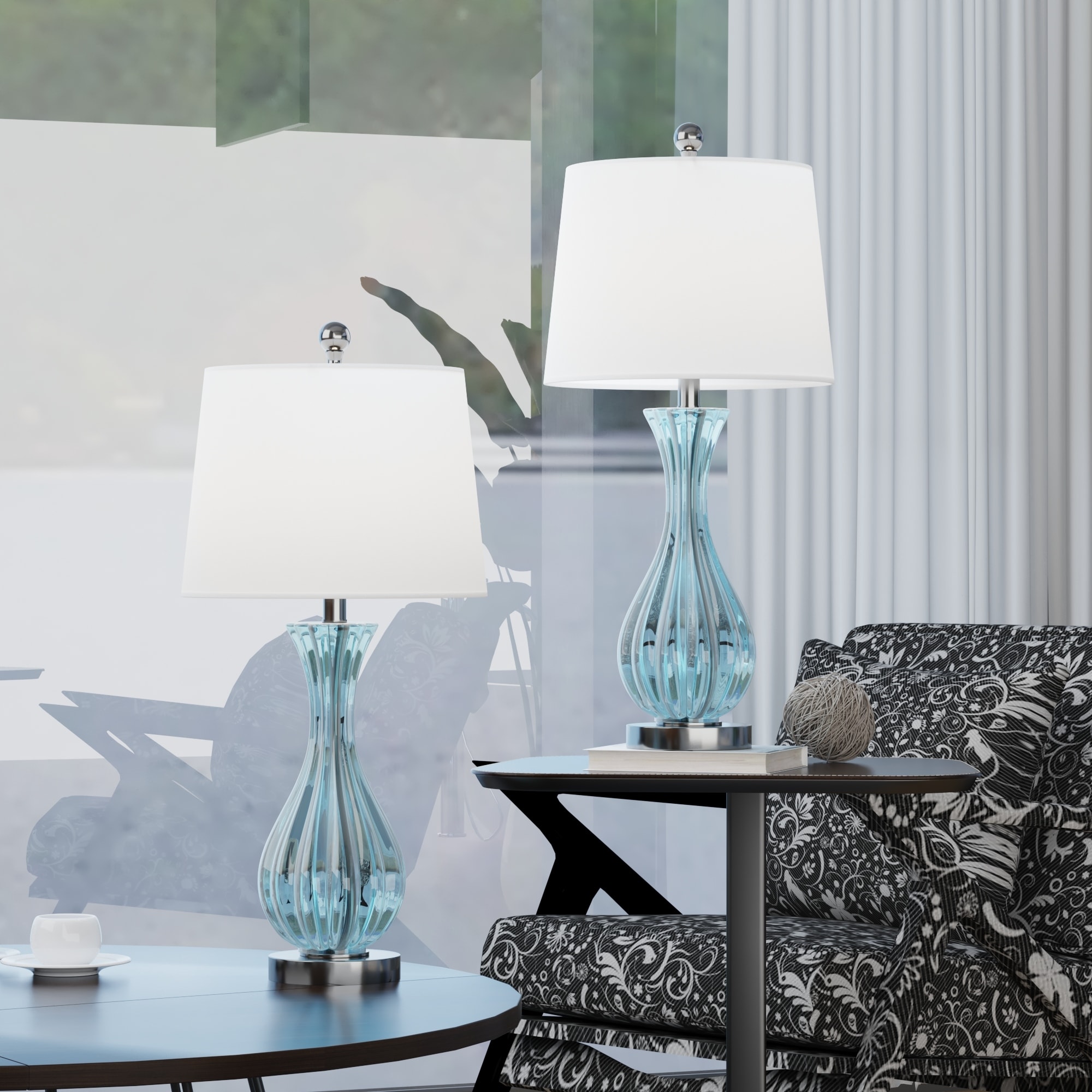 25.5'' Blue Glass Bedside Table Lamp Set (Set of 2) - 13*13*25.5 - Mycitystee