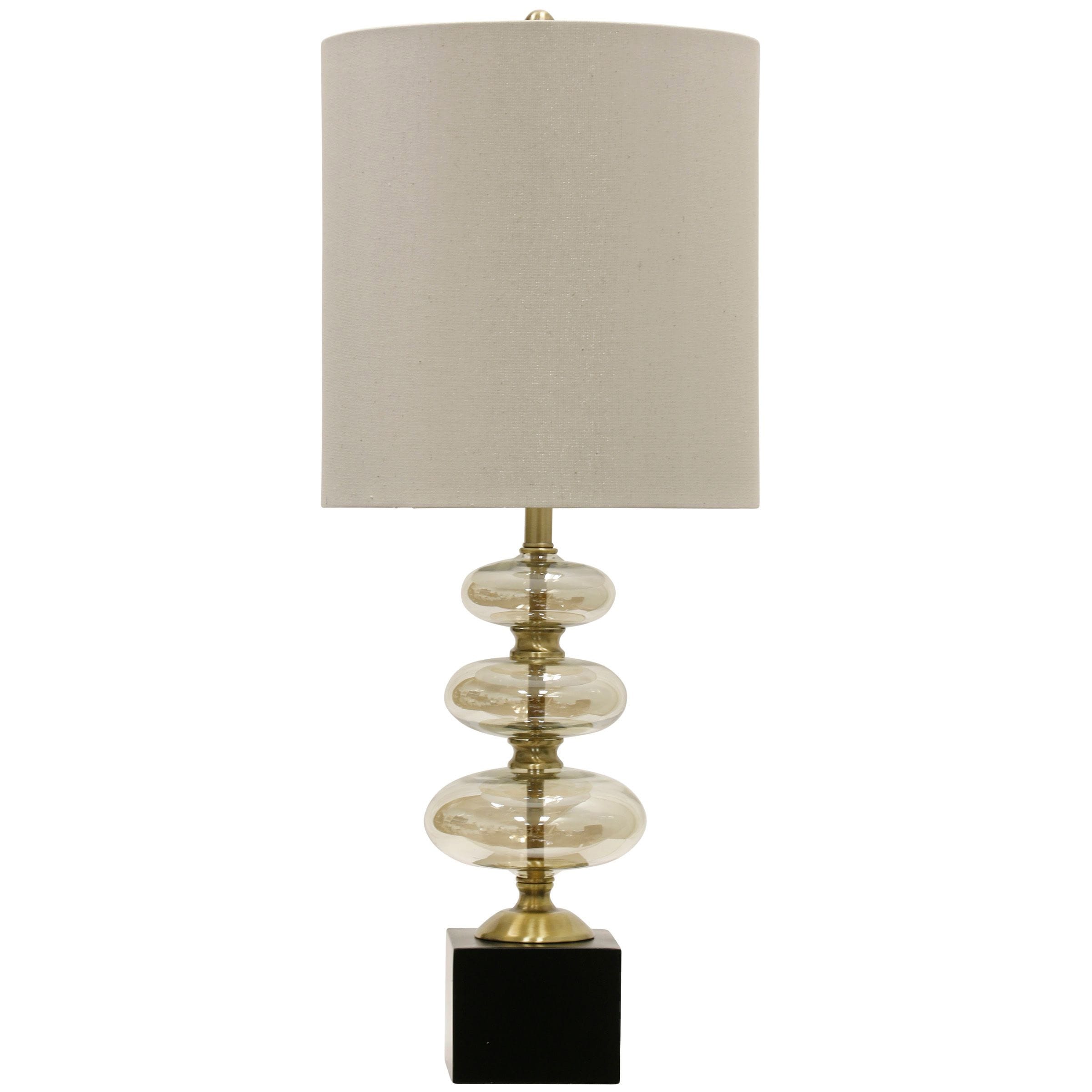 StyleCraft Lumina Champagne Glass， Brass Metal， and Black Base Table Lamp - Mycitystee