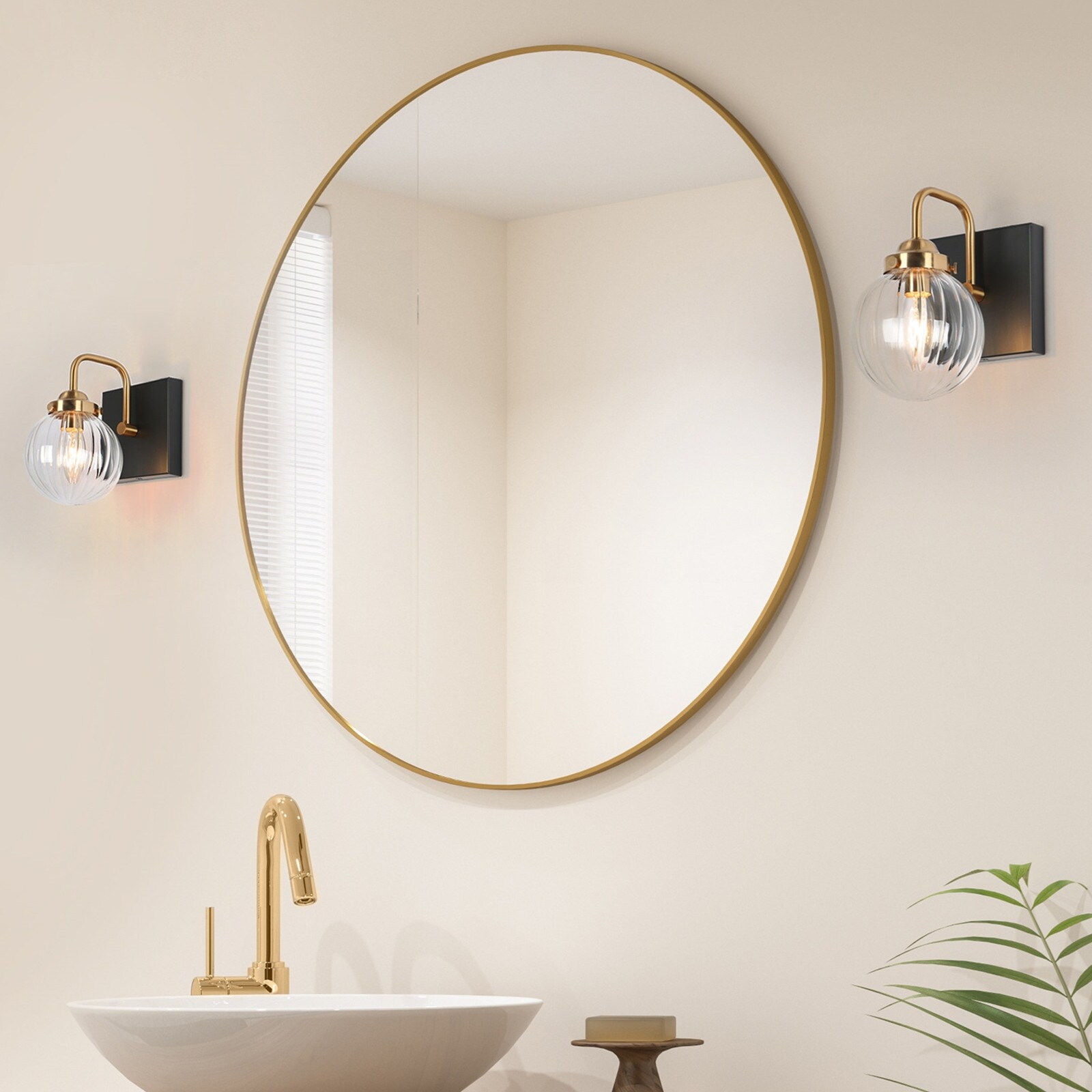 Black Gold 1-Light Glass Wall Sconce Modern Bathroom Vanity Lights - 4.7