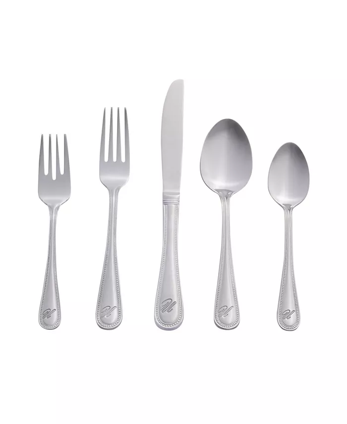 RiverRidge Home Riverridge Beaded 46 Piece Monogrammed Flatware Set - U， Service for 8 - Mycitystee