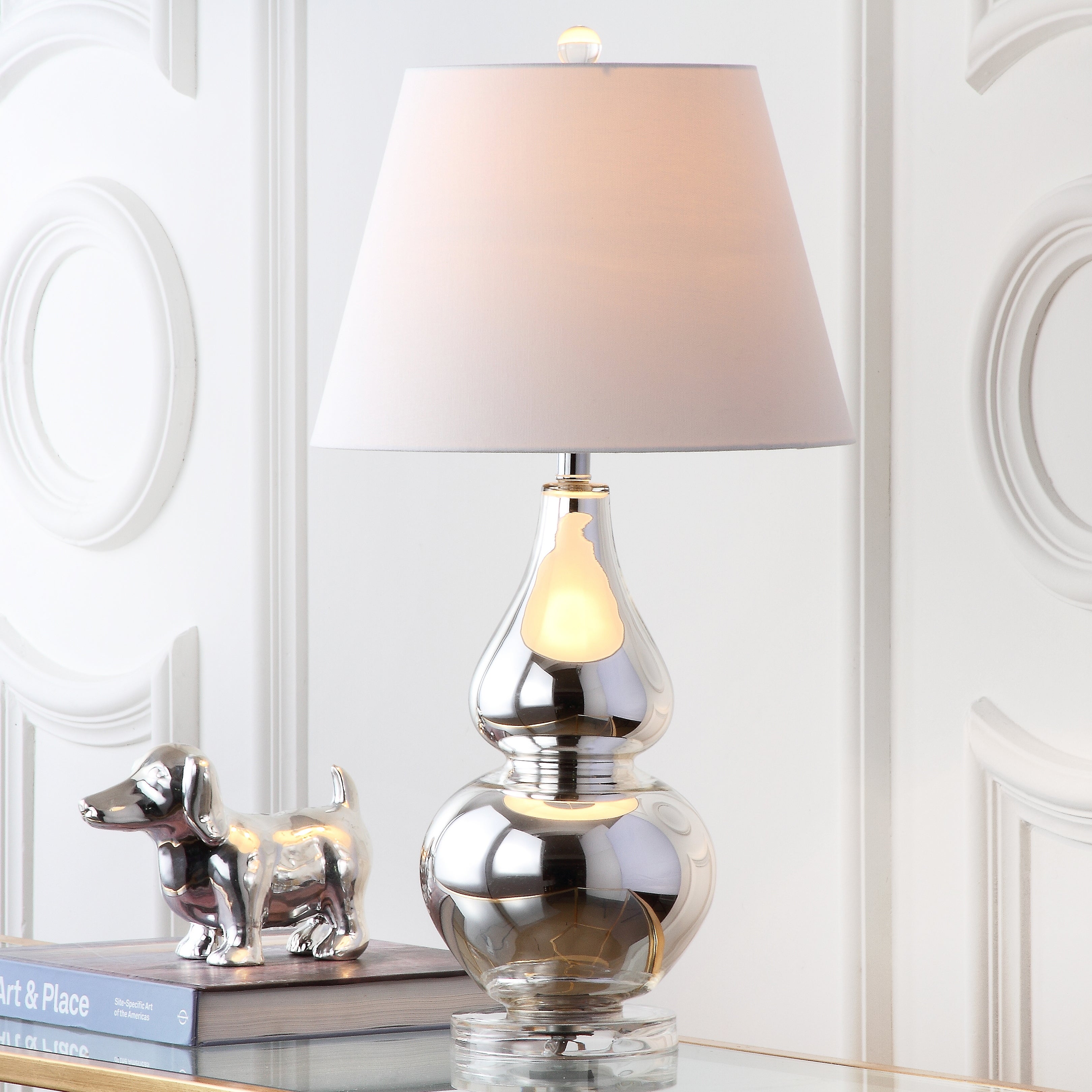 SAFAVIEH Lighting 27-inch Cybil Double Gourd Silver Table Lamp (Set of 2) - 14
