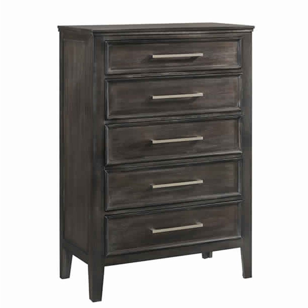 Transitional 5 Drawer Wood Chest with Molded Details， Weathered Brown - - 31575463 - Mycitystee