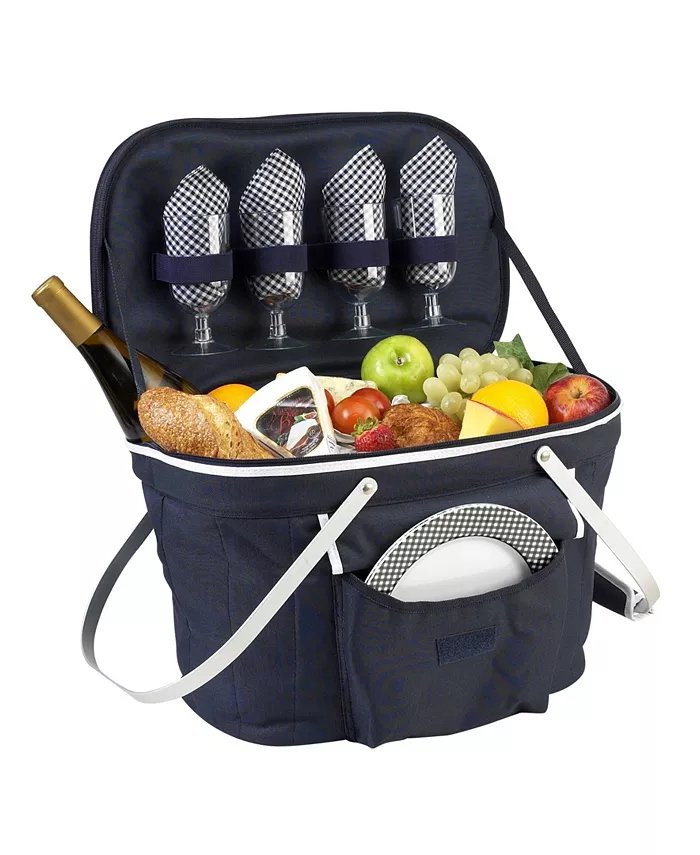 Picnic At Ascot Collapsible Picnic Basket Cooler - Equipped with Service For 4 - Mycitystee