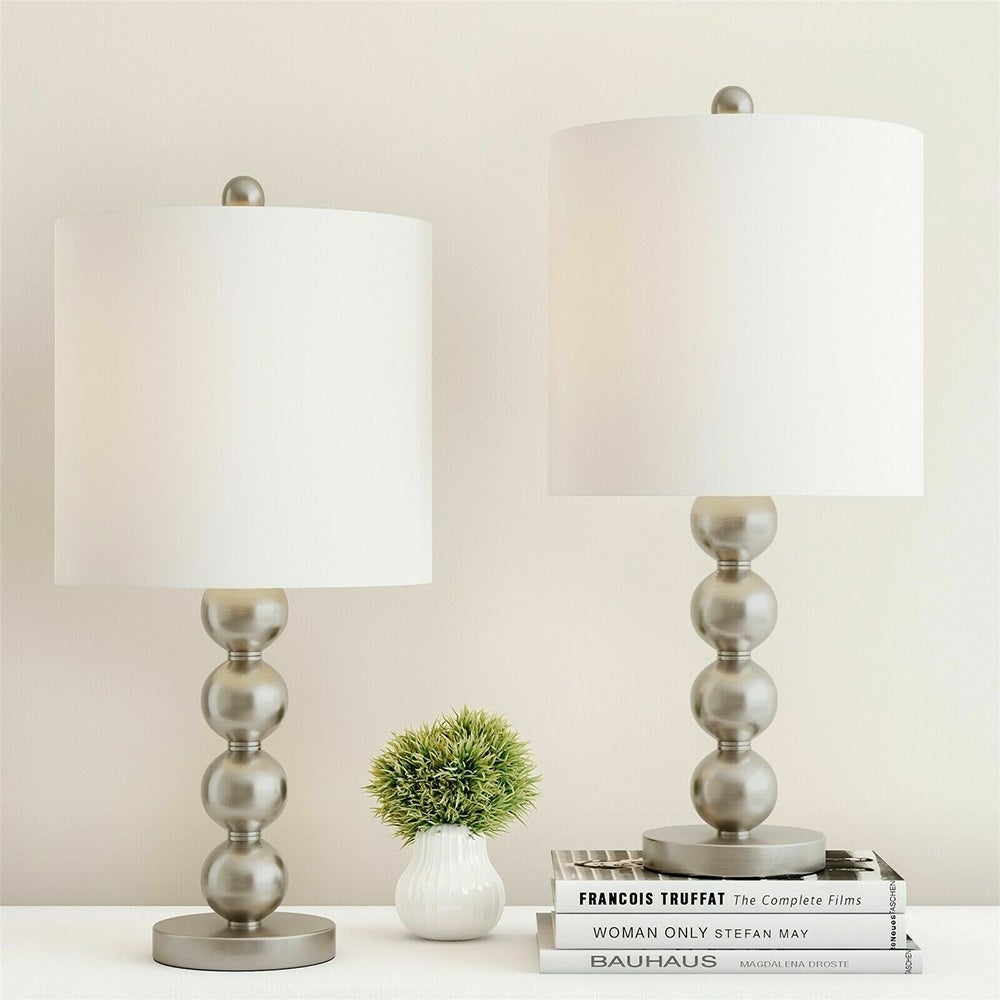 Set of 2 Silver Steel Ball Metal Table Lamp Set 24