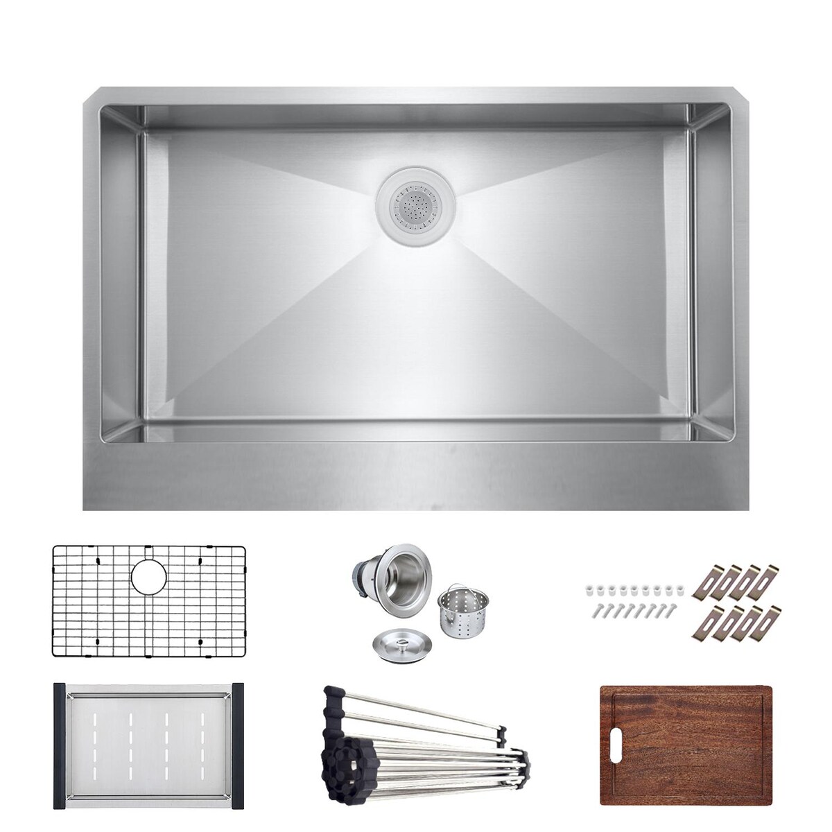Signature Farmhouse Flat Apron Stainless Steel 33-Inch Workstation Sink W/Grid， Strainer and 3 Accessories - Mycitystee
