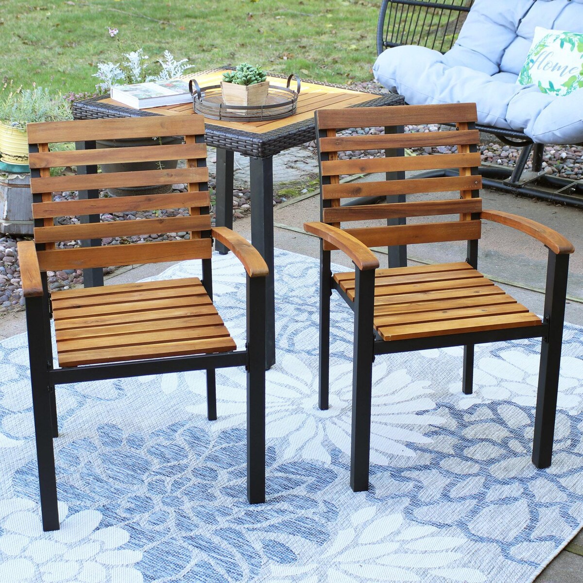 Ultimate Patio Acacia Wood and Steel Outdoor Patio Armchair - Mycitystee