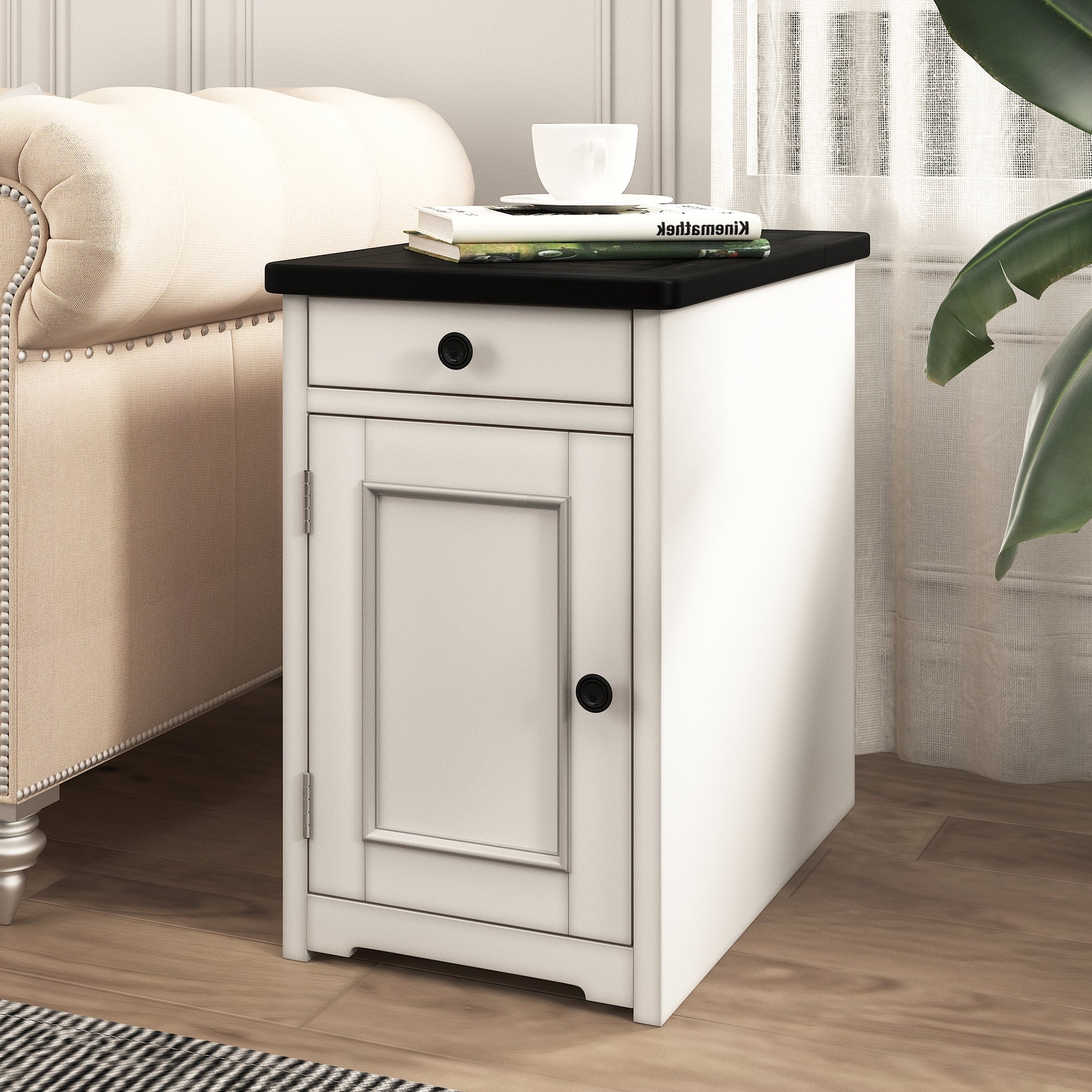 Livingroom End Table Sidetable Nightstand with USB Ports and Drawer - Mycitystee