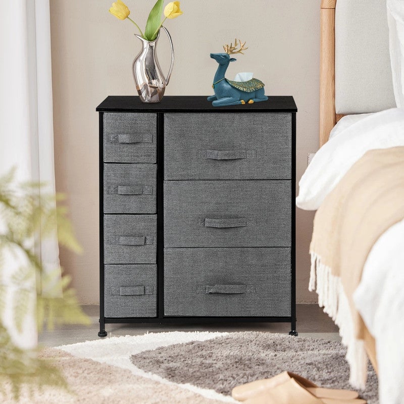 Dresser with 3 Big 4 Small Drawers，Furniture Storage Tower Unit，Grey - - 33169063 - Mycitystee