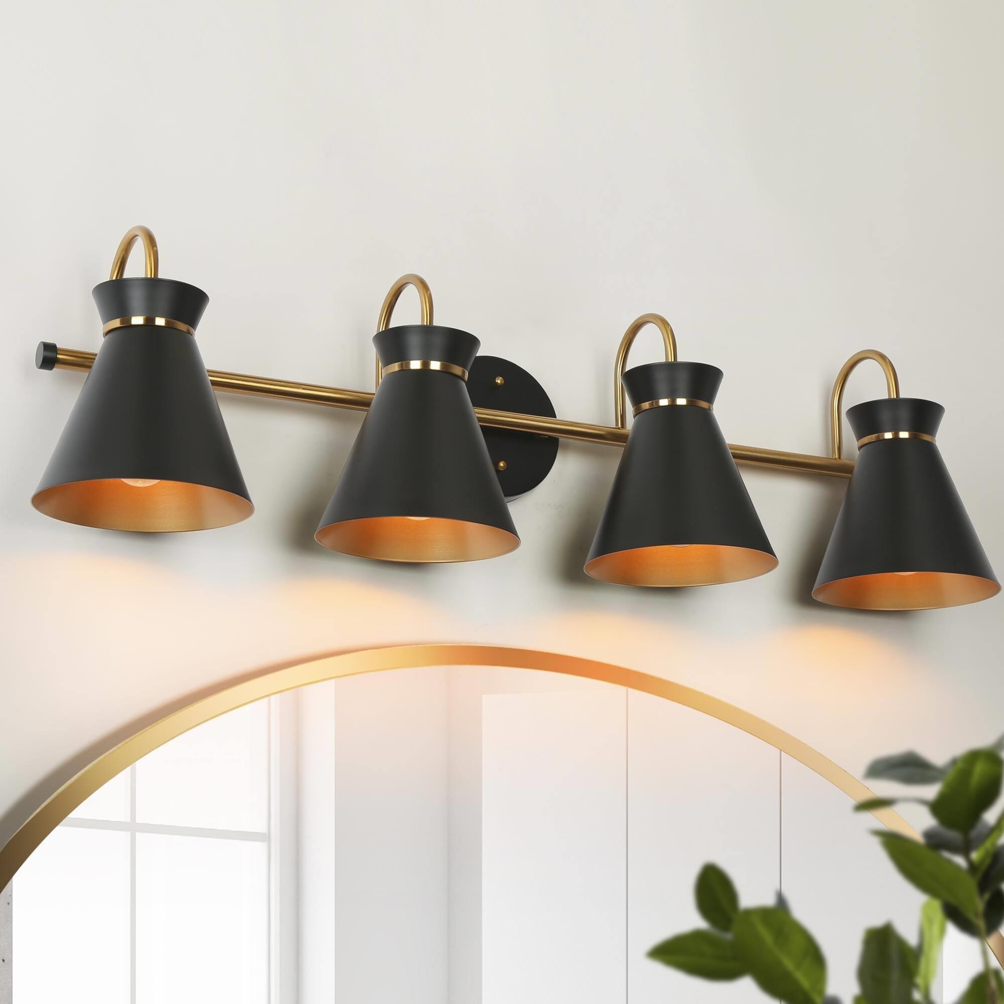 4-Light Modern Linear Black Gold Bathroom Vanity Lights Metal Wall Lighting - 31.5