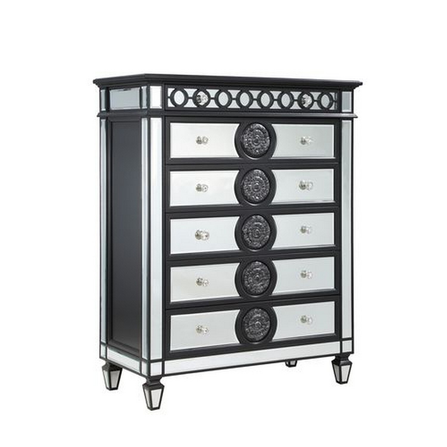 Mirrored Chest with 6 Drawers and Sunburst Design， Gray - - 35240607 - Mycitystee