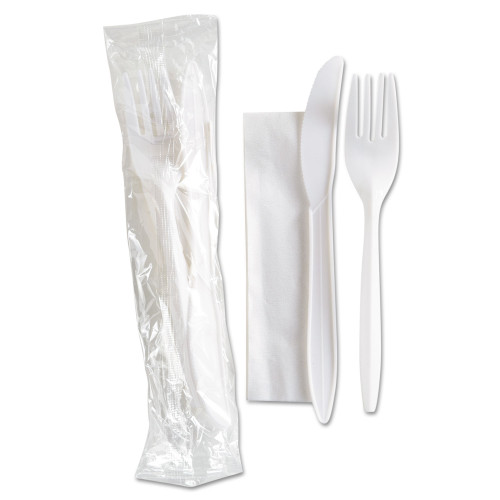 GEN Wrapped Cutlery Kit， Fork， Knife， Napkin， Polypropylene， 500/Carton (FKNKIT500) - Mycitystee