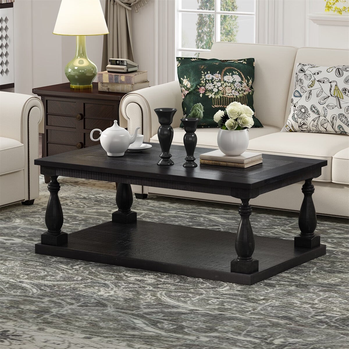 Merax Rustic Floor Shelf Coffee Table with Storage - Mycitystee