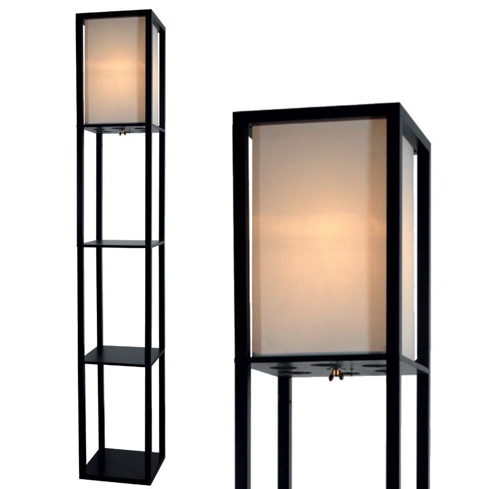 Floor Lamp with Shelves - Bedroom Light with Wooden Storage Shelves - Mycitystee