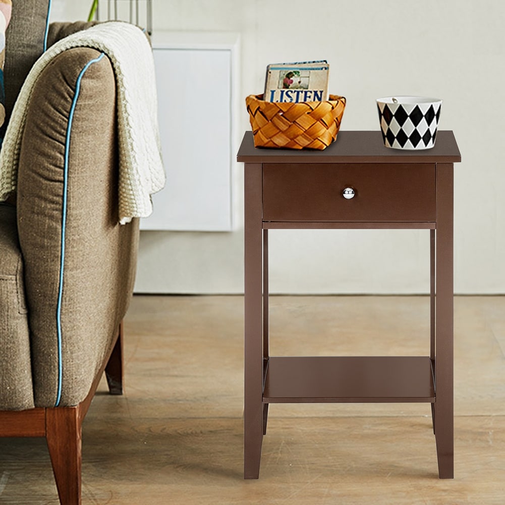 Simple Style End Table with 1 Drawer and Bottom Shelf - Mycitystee