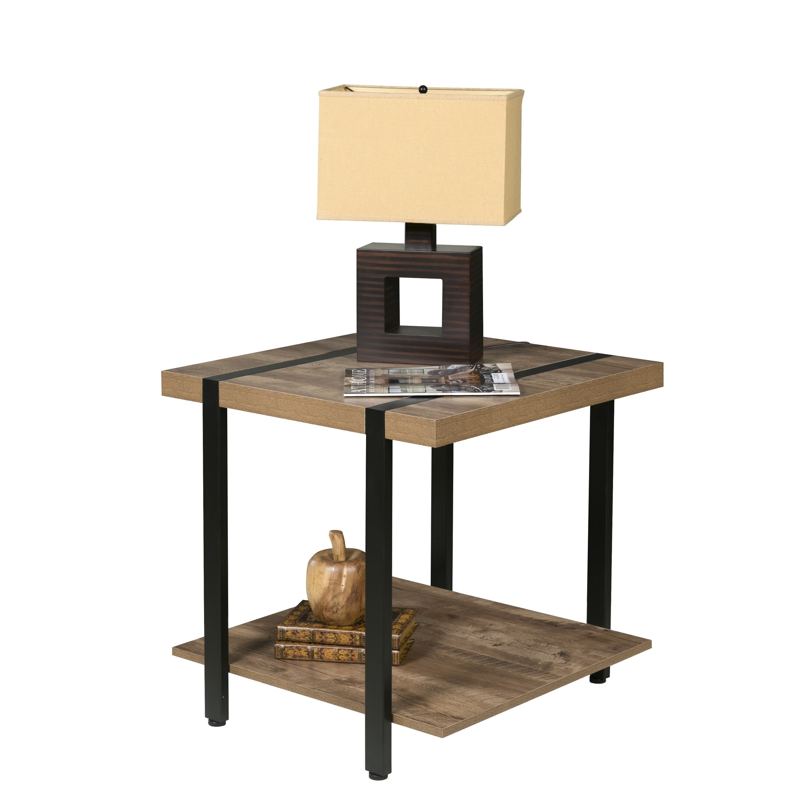 Bourbon Foundry End Table， Wood and Inset Black Steel - Mycitystee