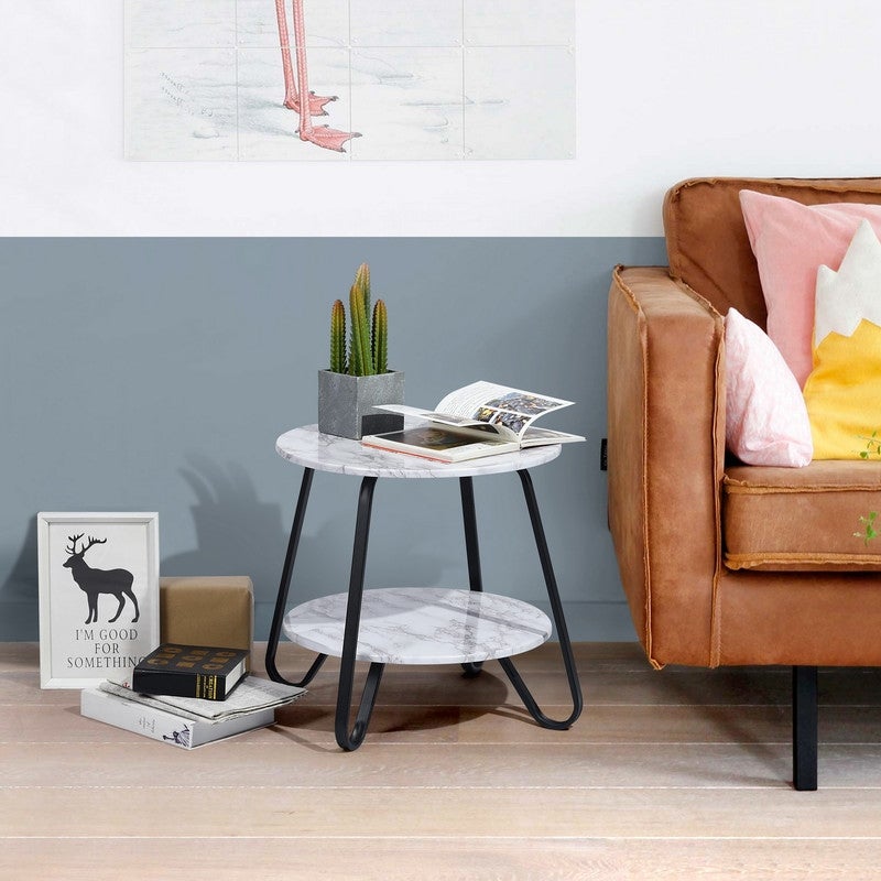 18-inch 2 Tiers Small Round Coffee Table End Table， Wood - Mycitystee