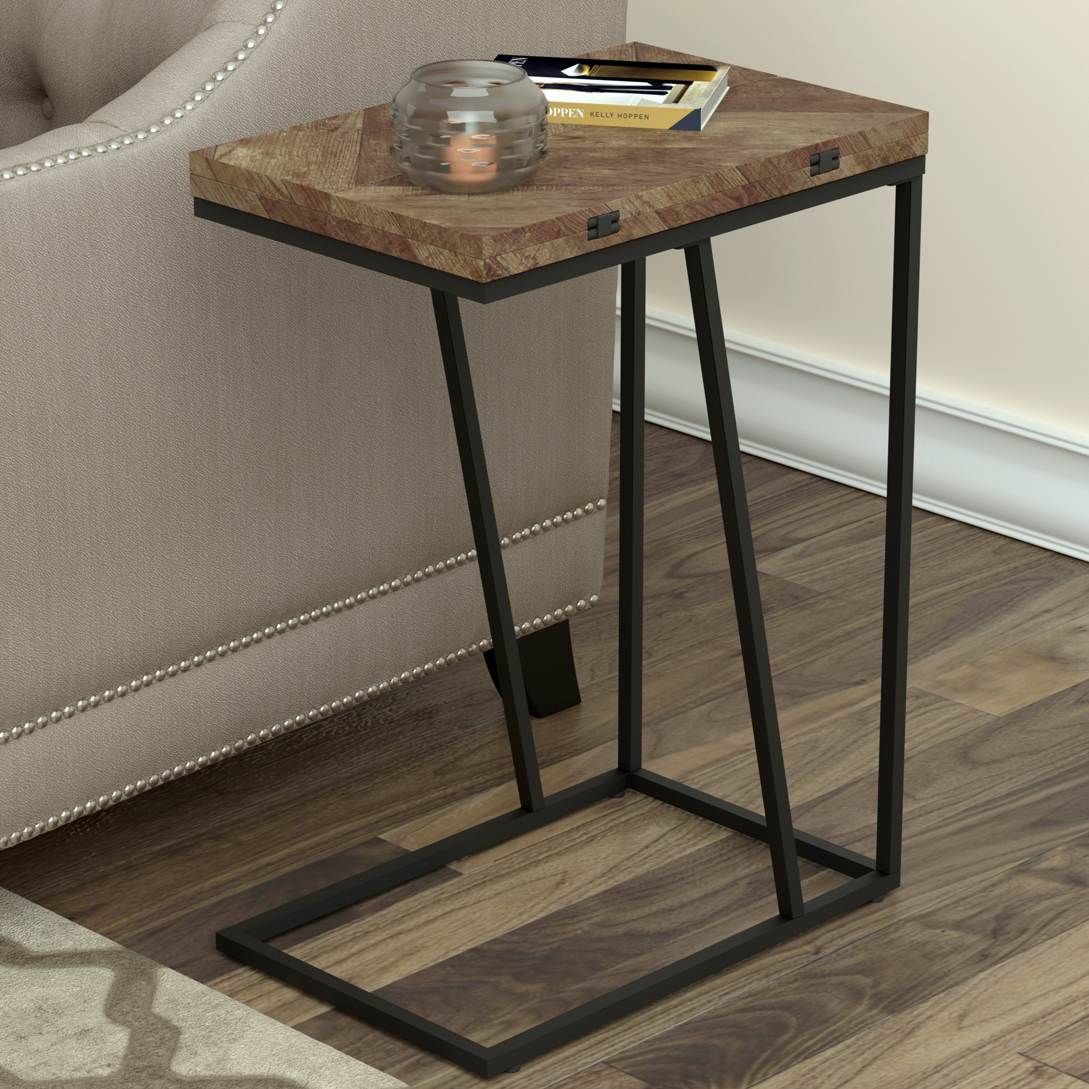 Contemporary Modern Design Rustic Accent Snack Table with Extendable Top - Mycitystee