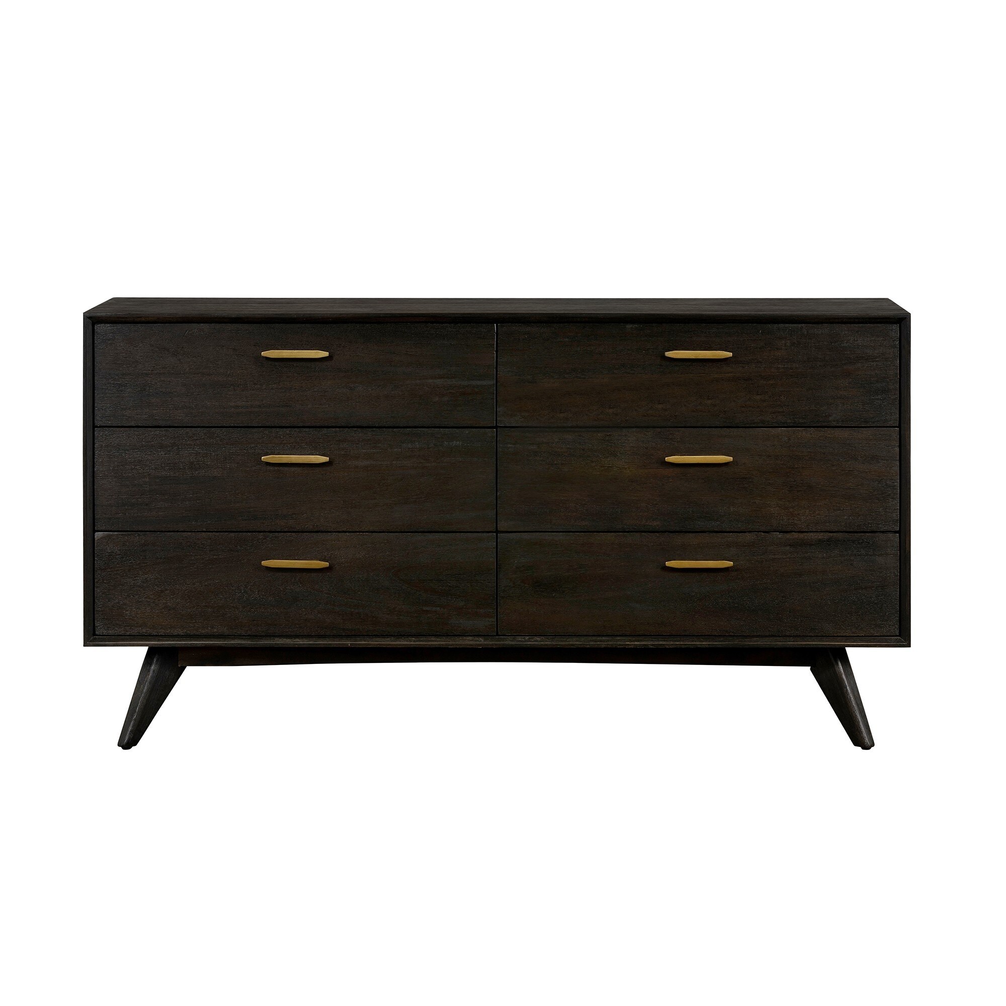 63 Inches 6 Drawer Wooden Dresser with Angled Legs， Brown - - 33111504 - Mycitystee