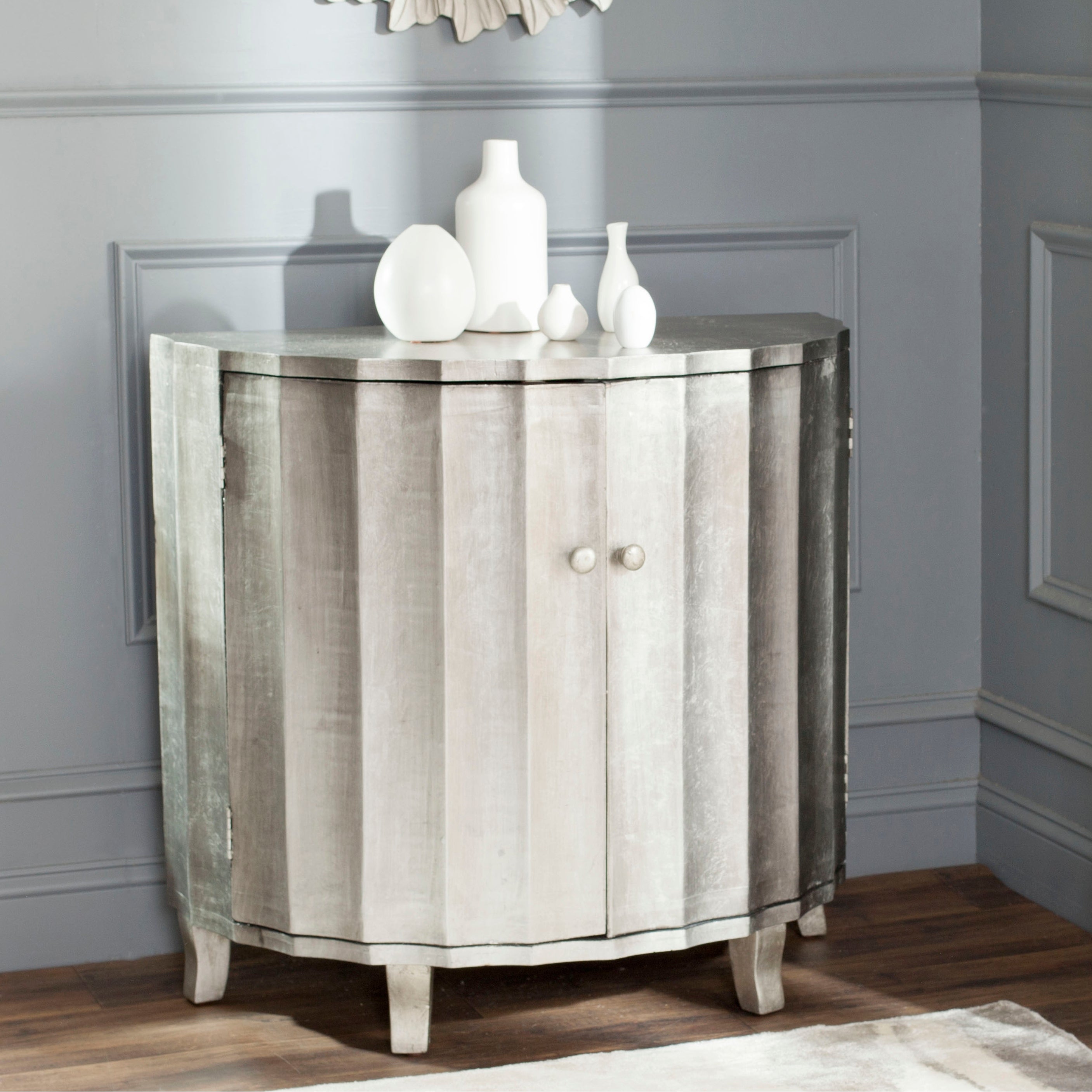 SAFAVIEH Rutherford Demilune Silver Leaf Cabinet - - 14430284 - Mycitystee