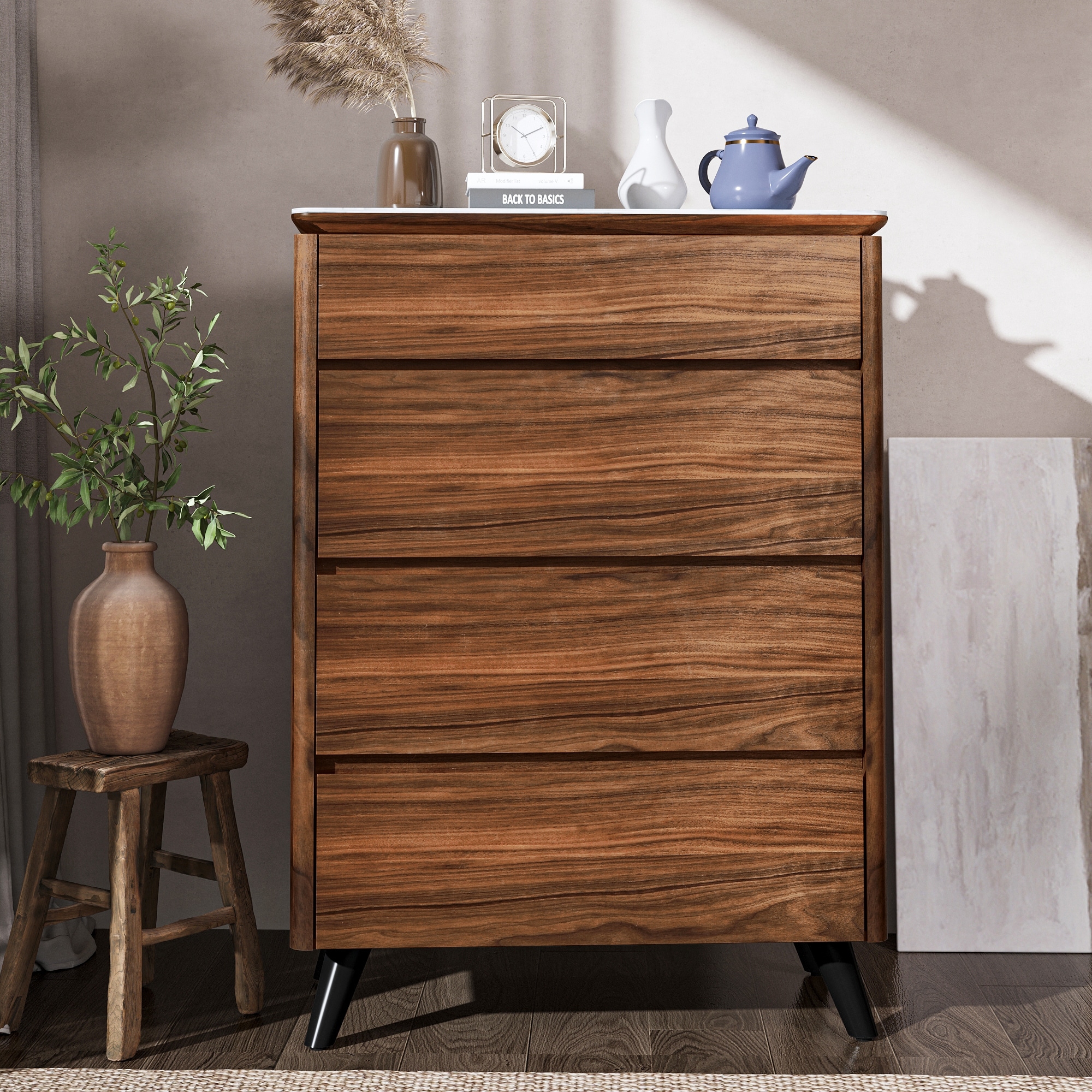 Retro Bucket Cabinet with 4 Drawer and Natural Stone Top - - 37952625 - Mycitystee