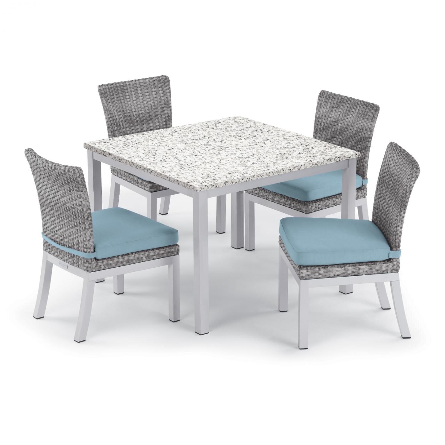 Argento 5 Piece Wicker Patio Dining Set W/ 39 Inch Square Lite-Core Ash Table， Side Chairs and Ice Blue Cushions By Oxford Garden - Mycitystee