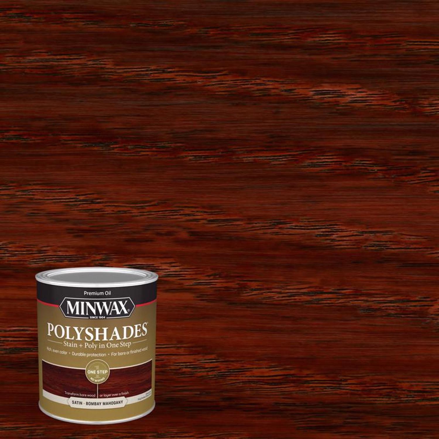 Minwax PolyShades Semi-Transparent Satin Bombay Mahogany Stain/Polyurethane Finish 1 qt - Mycitystee